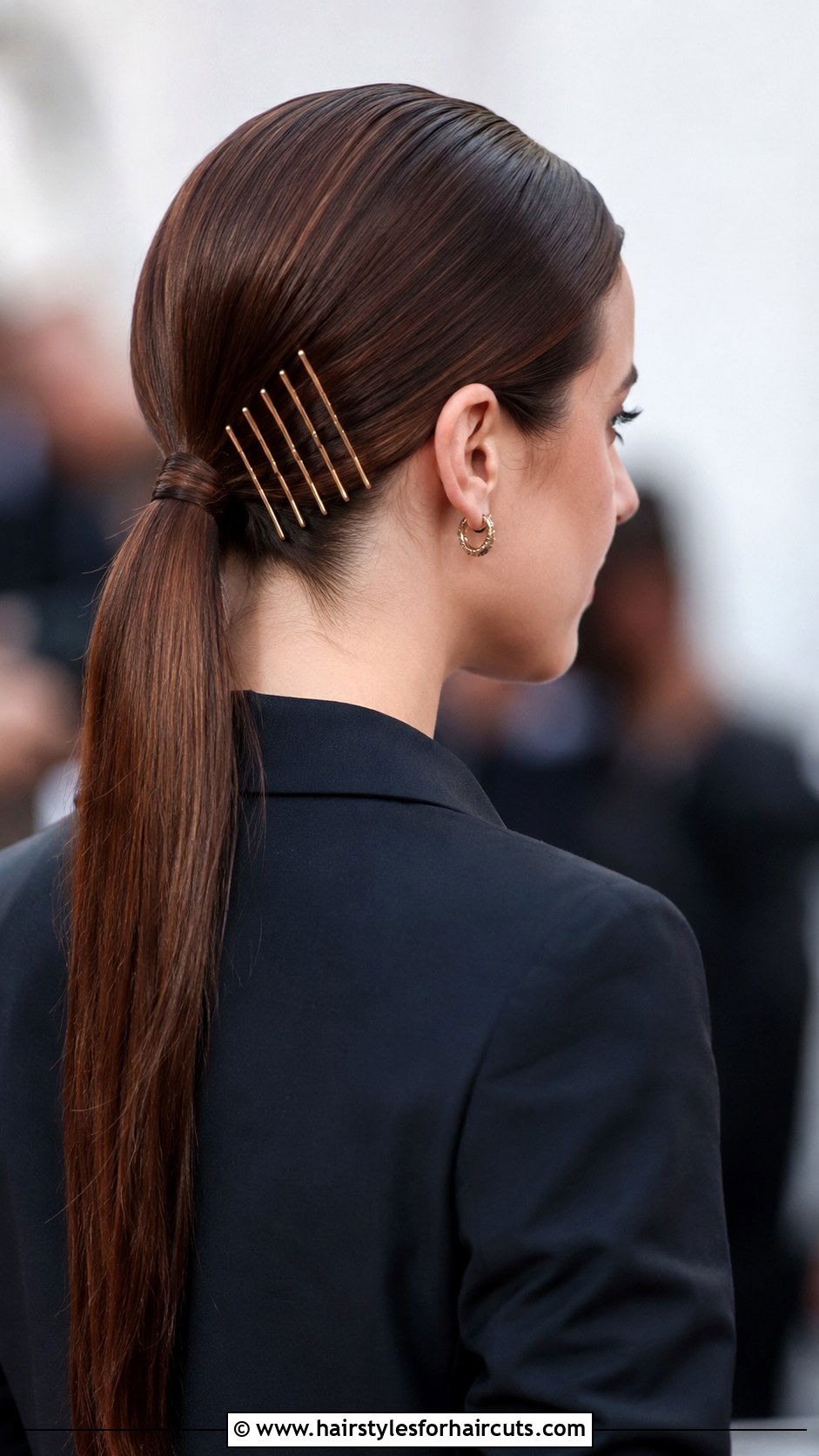 Sleek Low Ponytail With Pin Design - 25 hair pin hairstyles - 25 hair pin hairstyles