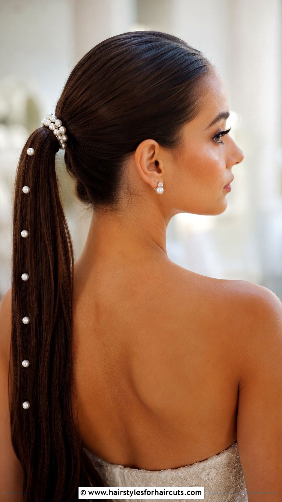 Sleek Ponytail With Pearls - 25 wedding ponytail hairstyles for black hair - 25 wedding ponytail hairstyles for black hair