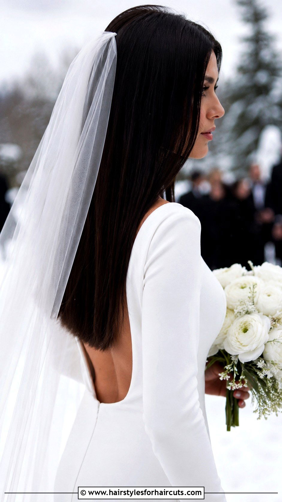 Sleek Straight Black Hair With Cathedral Veil - 25 hair down black wedding hairstyles with veil - 25 hair down black wedding hairstyles with veil
