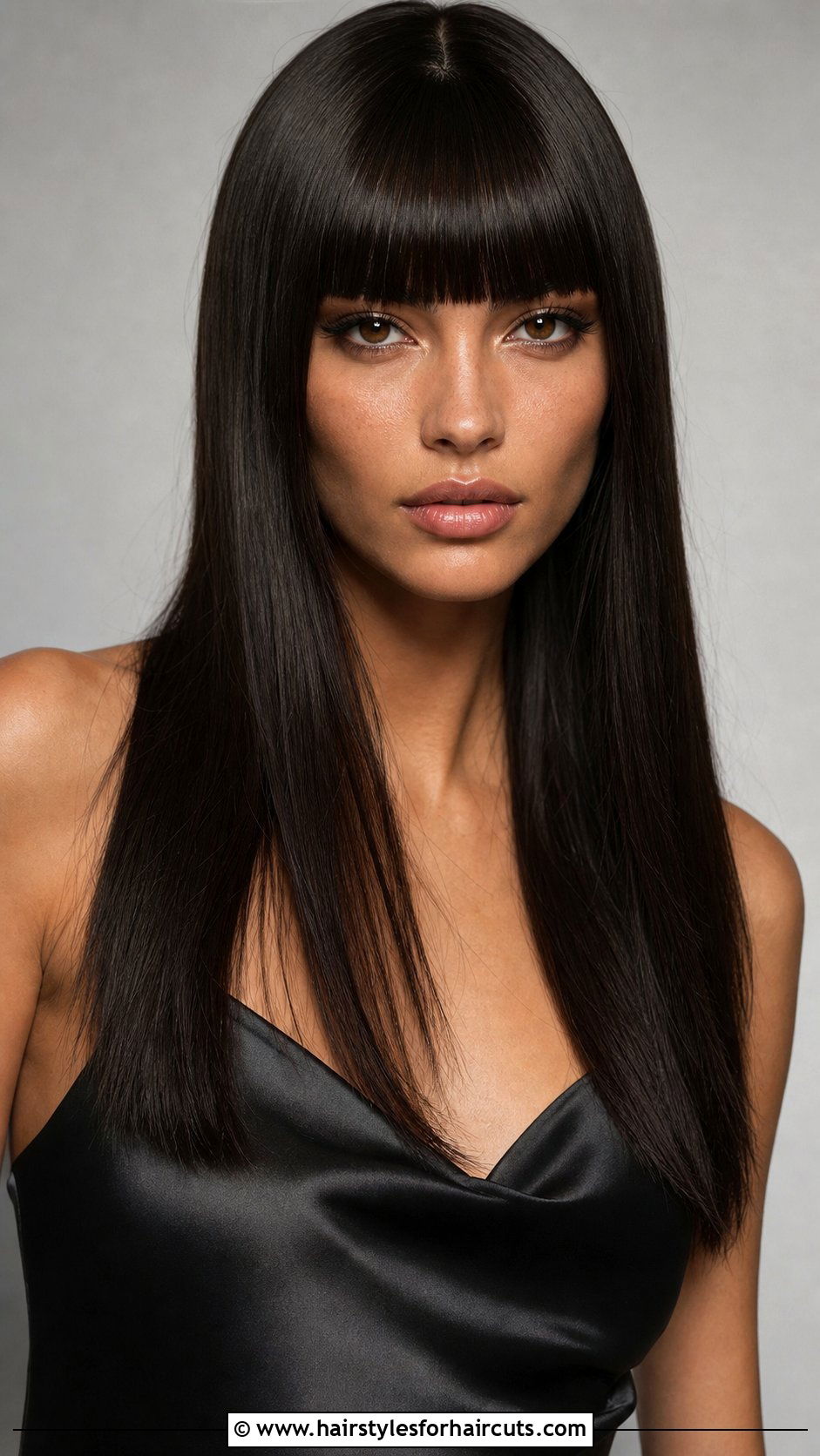 Sleek Straight Hair With Blunt Bangs - 25 wedding hairstyles with bangs for long hair - 25 wedding hairstyles with bangs for long hair