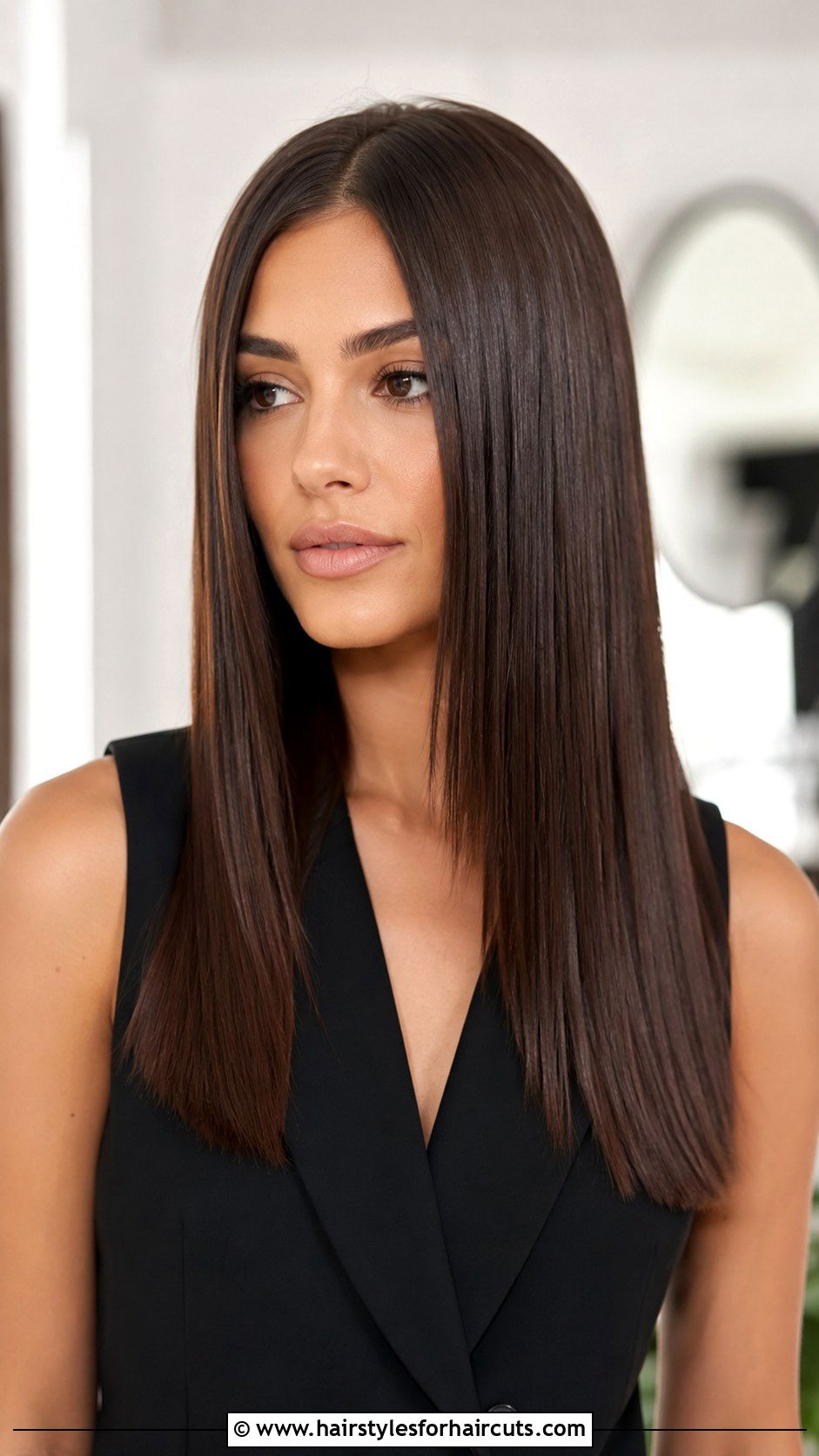Sleek Straight Hair With Middle Part - 25 easy date night hairstyles for long hair - 25 easy date night hairstyles for long hair