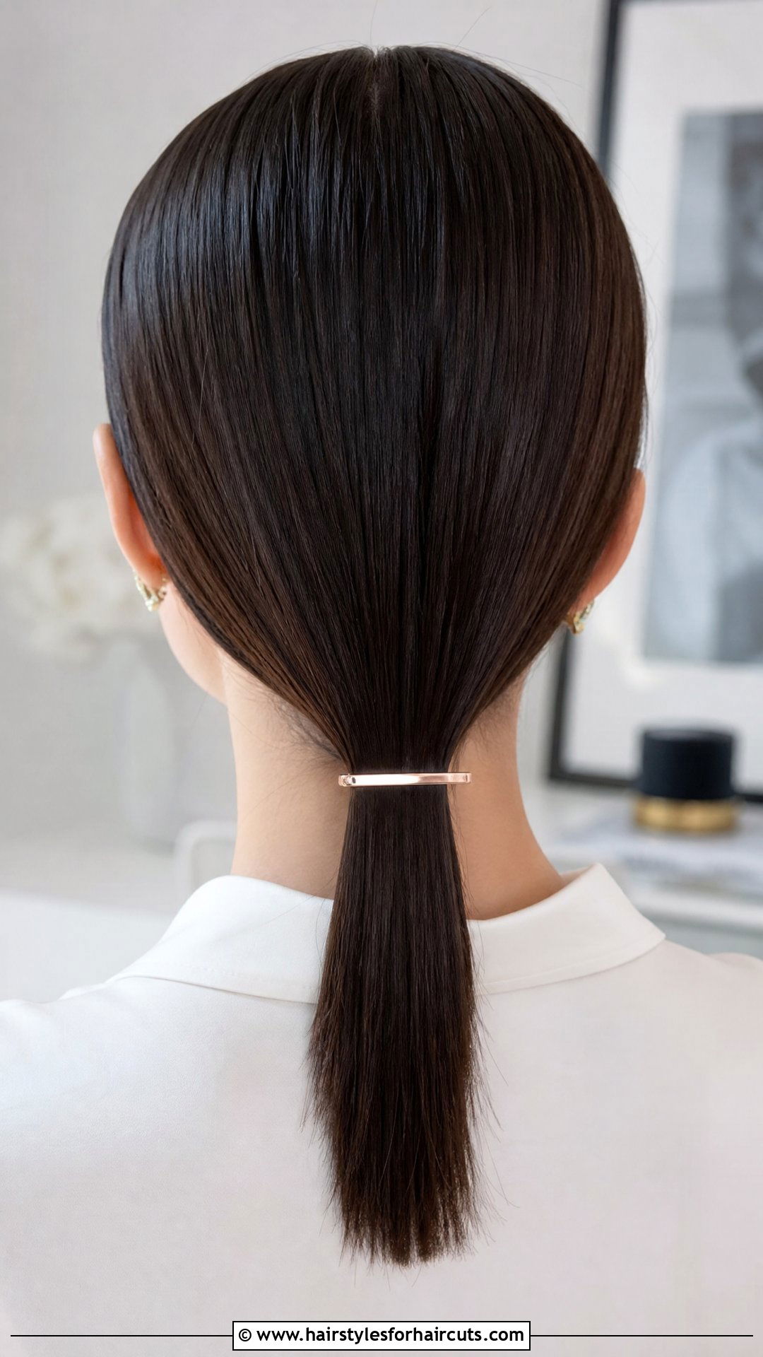 Sleek Straight Hair With Middle Part Clip - 25 hairstyles with barrettes - 25 hairstyles with barrettes