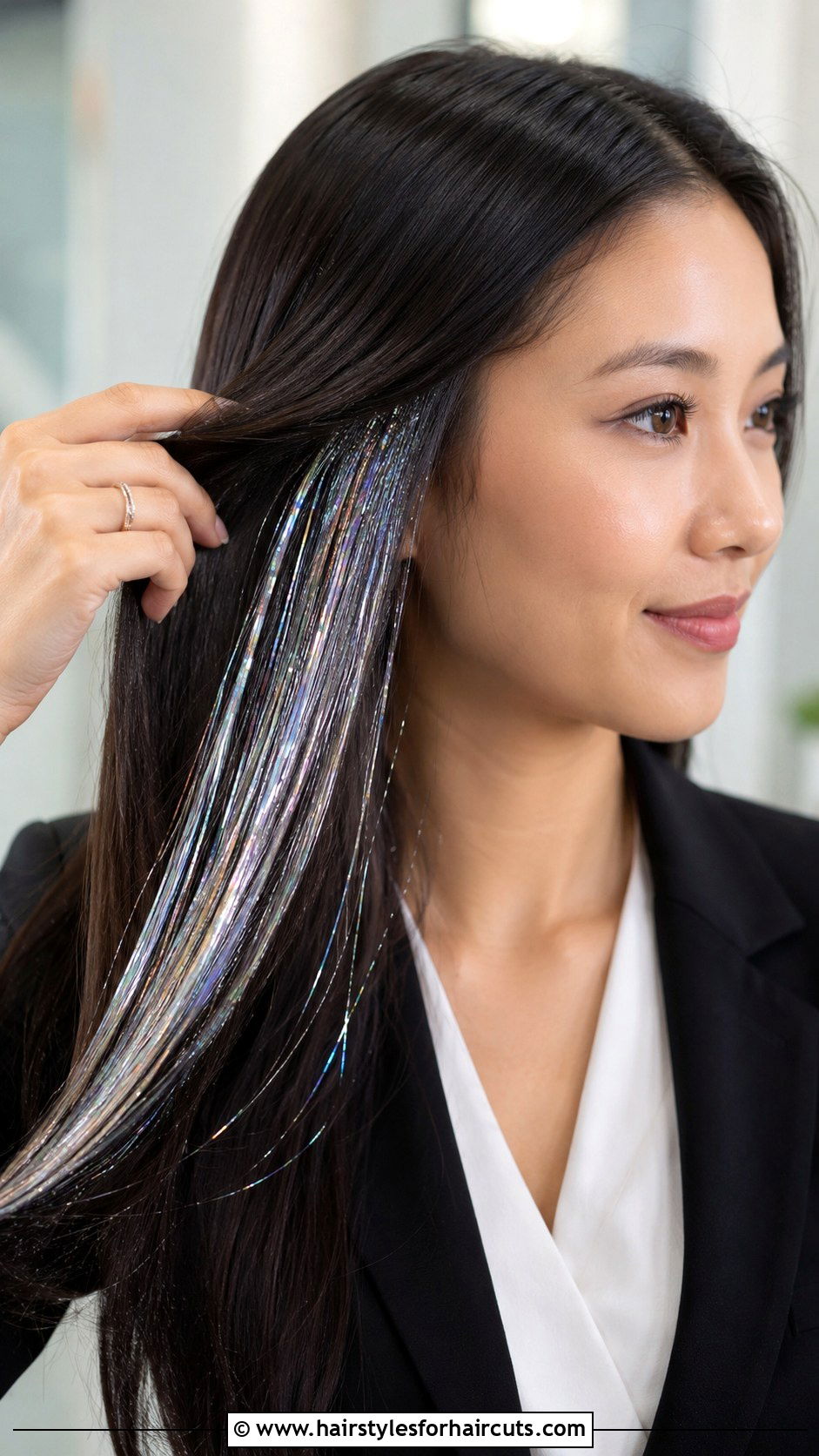 Sleek Straight Hair With Tinsel Under Layers - 25 hair tinsel hairstyles - 25 hair tinsel hairstyles