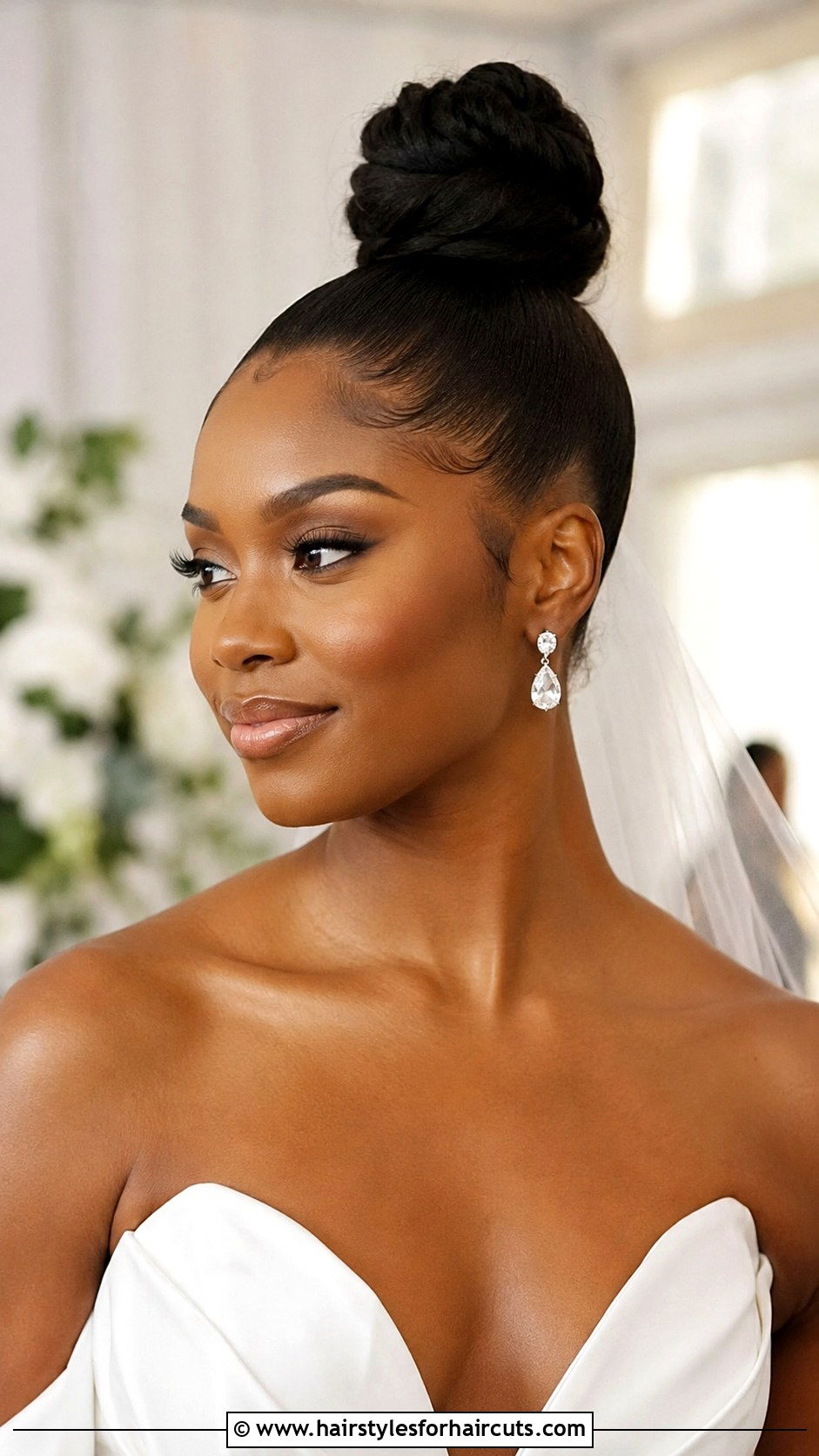 Sleek Top Knot - 25 black hair bridal hairstyles - 25 black hair bridal hairstyles