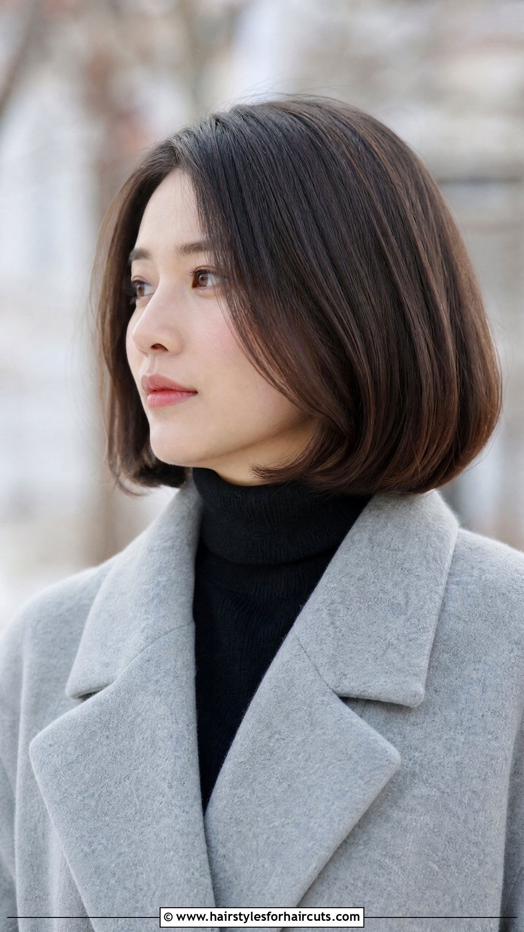 Sleek Tucked Bob Winter Look - 25 cute winter hairstyles for short hair - 25 cute winter hairstyles for short hair