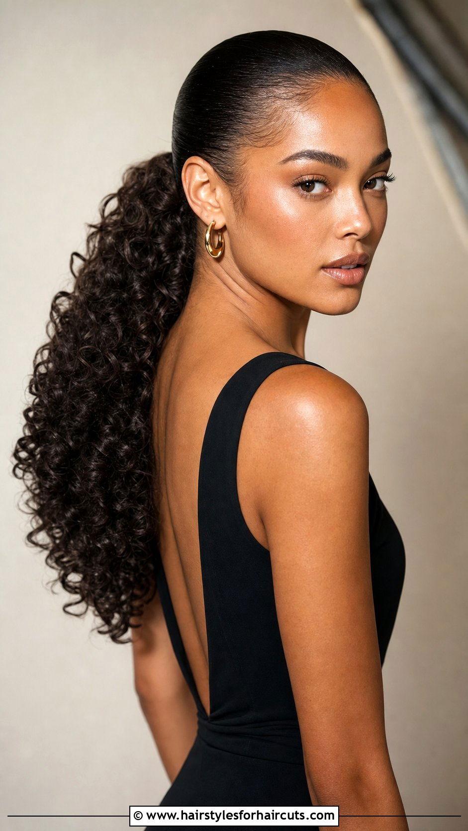 Slicked Back Curly Ponytail - 25 ponytail haircuts curly hair - 25 ponytail haircuts curly hair