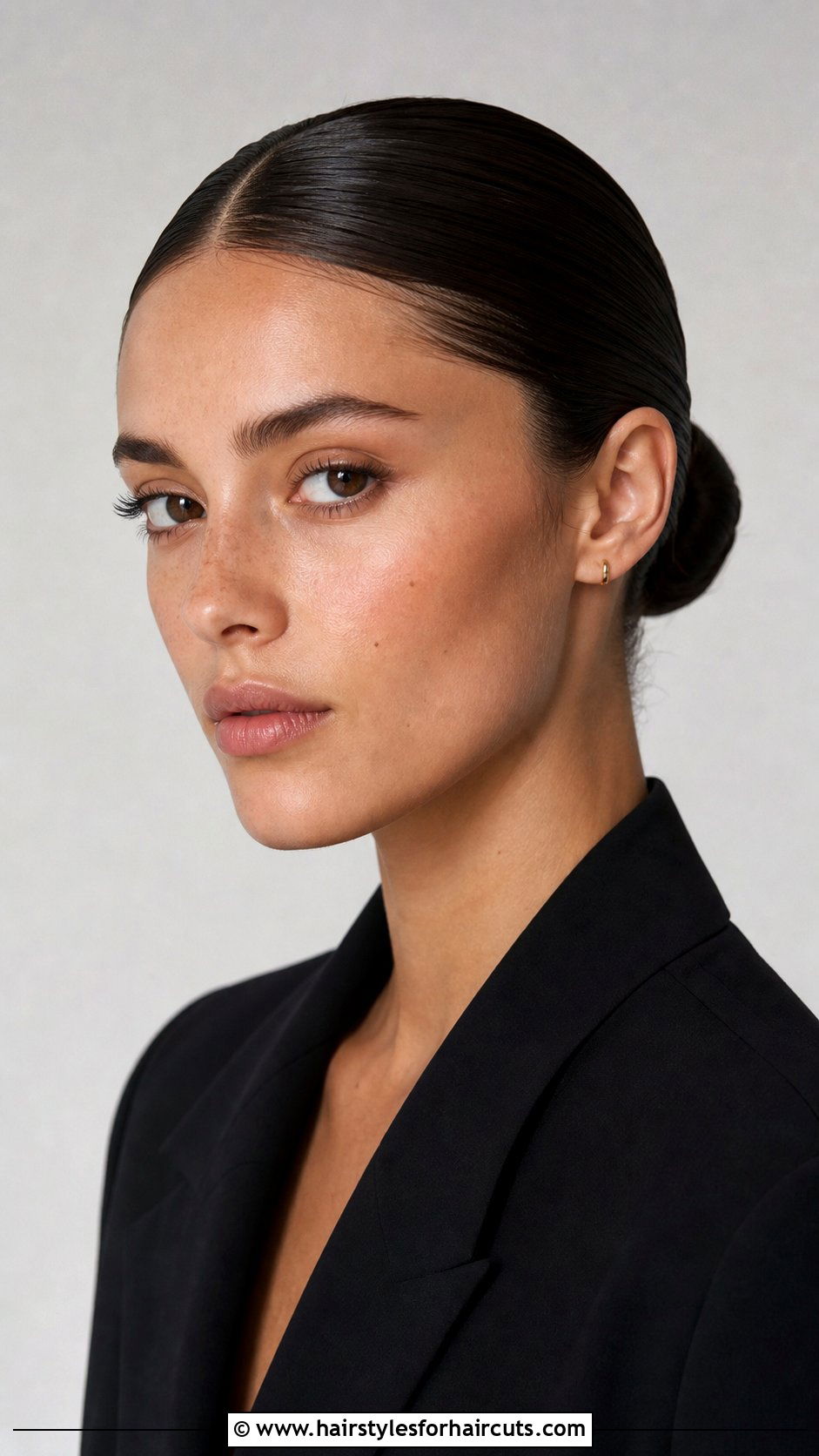 Slicked Back Low Bun - 25 off the face hairstyles for medium hair - 25 off the face hairstyles for medium hair