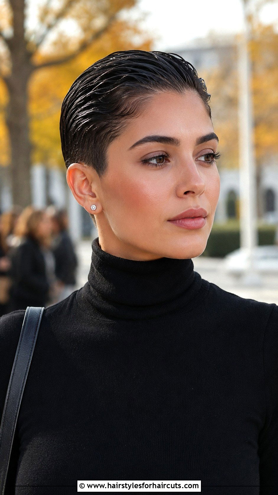 Slicked Back Pixie Cut - 25 wet hairstyles for short hair - 25 wet hairstyles for short hair