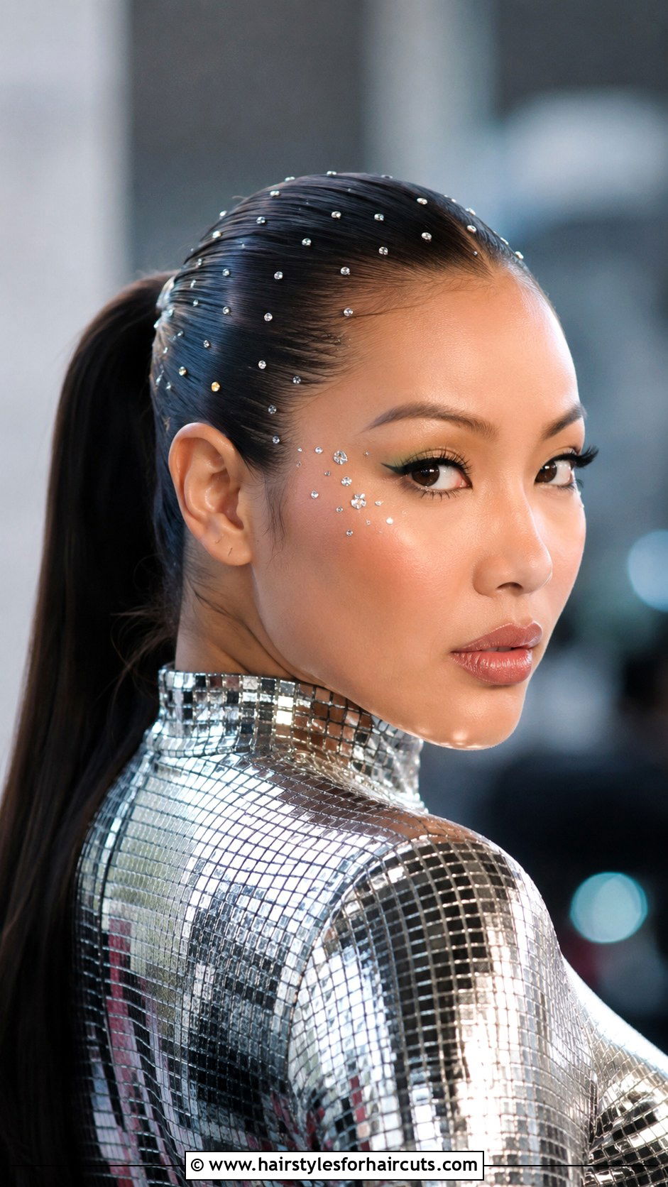 Slicked Back Ponytail With Rhinestones - 25 rave hairstyles - 25 rave hairstyles