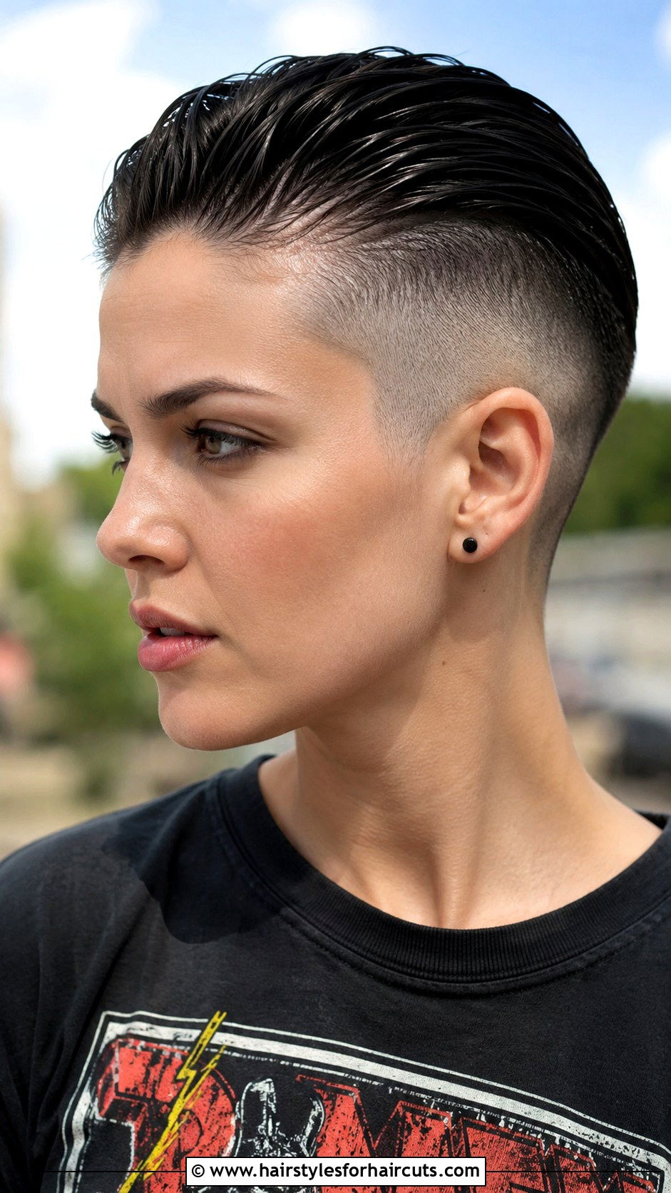 Slicked Back Undercut Pixie - 25 wet hairstyles for short hair - 25 wet hairstyles for short hair