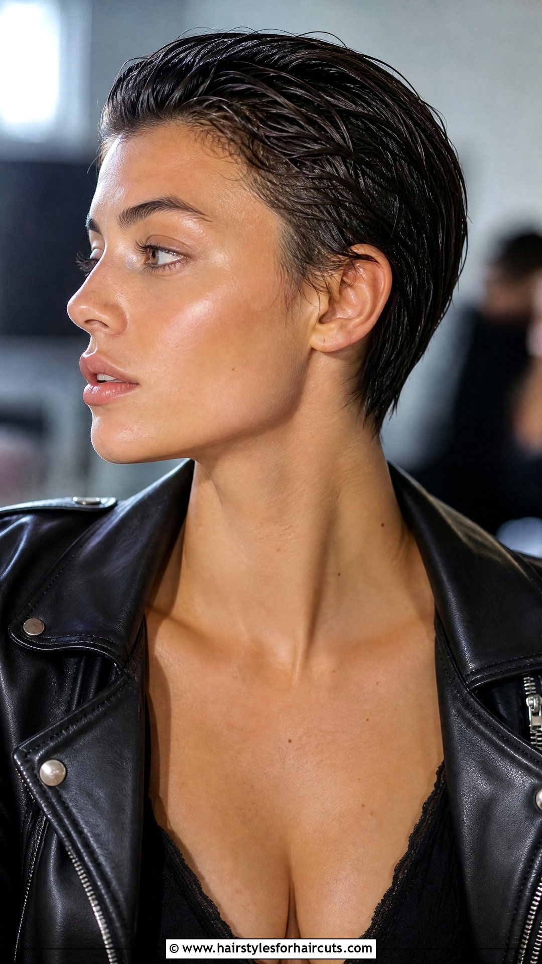 Slicked Back Wet Pixie - 25 wet hair hairstyles - 25 wet hair hairstyles