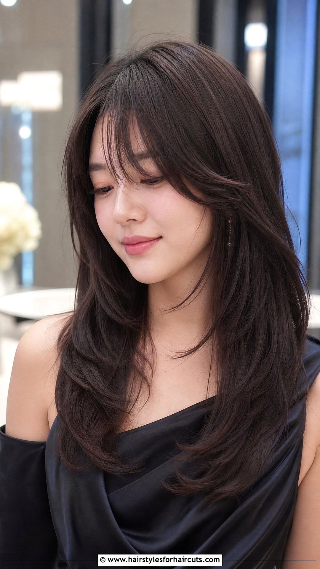 Smooth Layered Cut With Arched Fringe - 25 fringe haircuts - 25 fringe haircuts