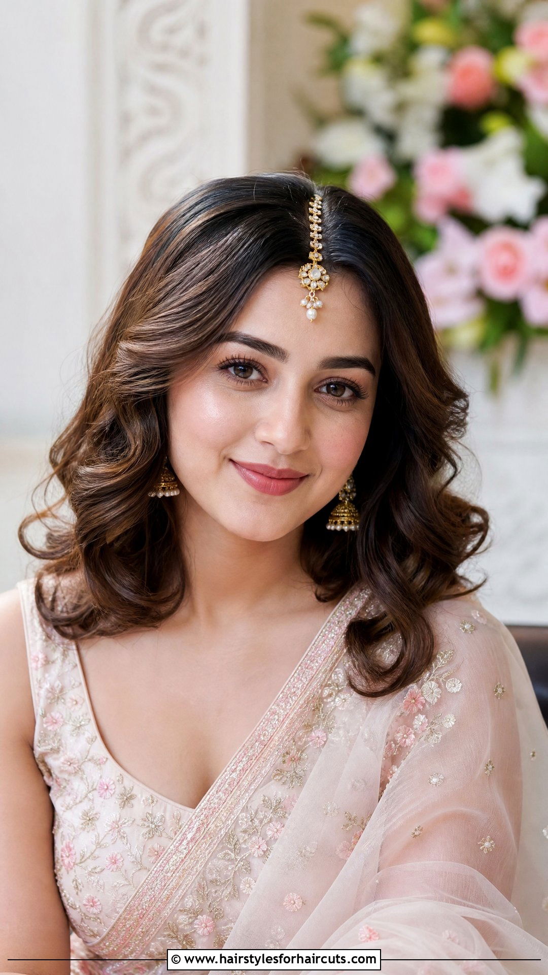 Soft Curls With Maang Tikka - 25 wedding hairstyles for saree - 25 wedding hairstyles for saree