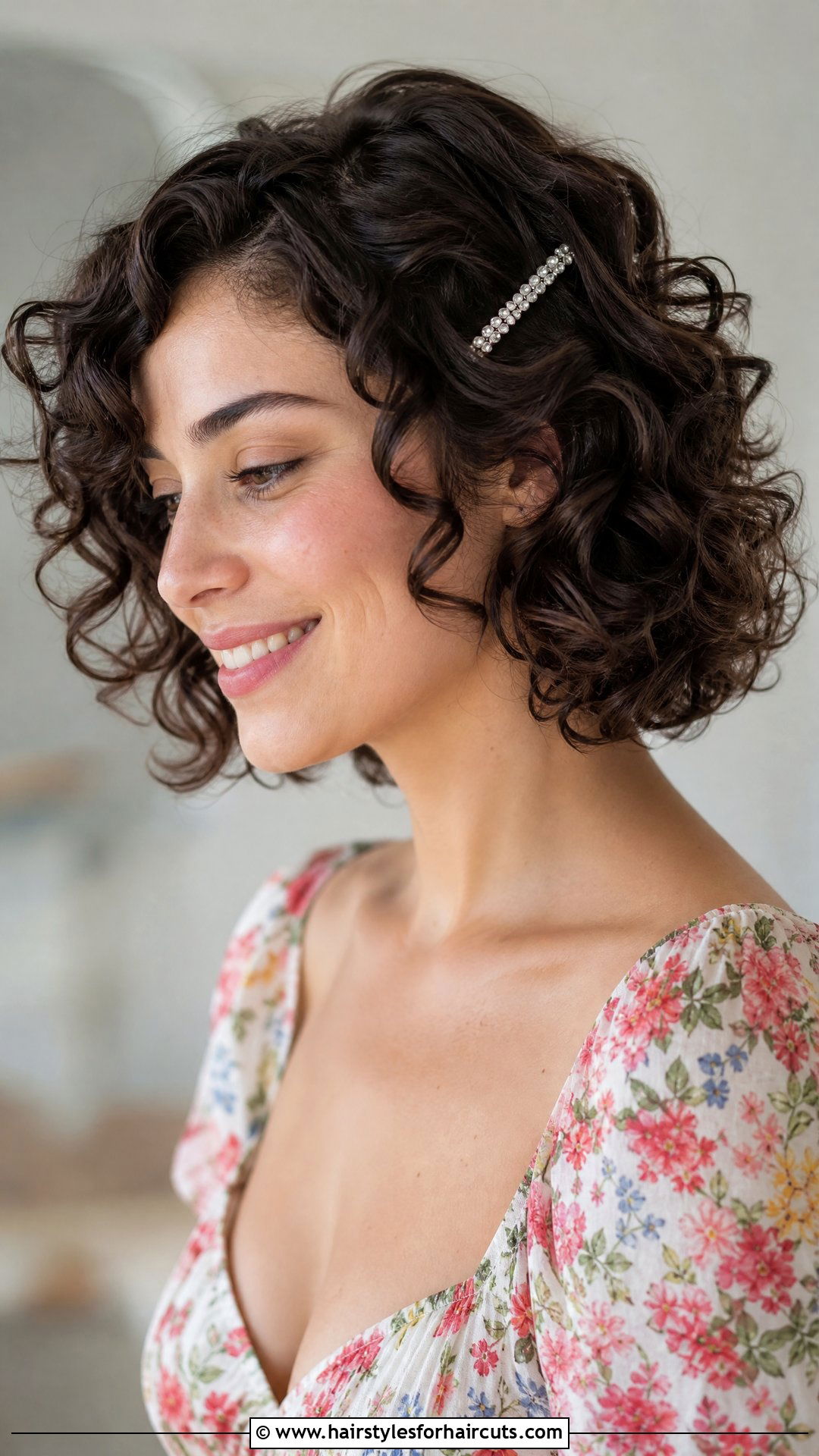 Soft Curly Bob With Barrette - 25 wedding hairstyles short hair - 25 wedding hairstyles short hair