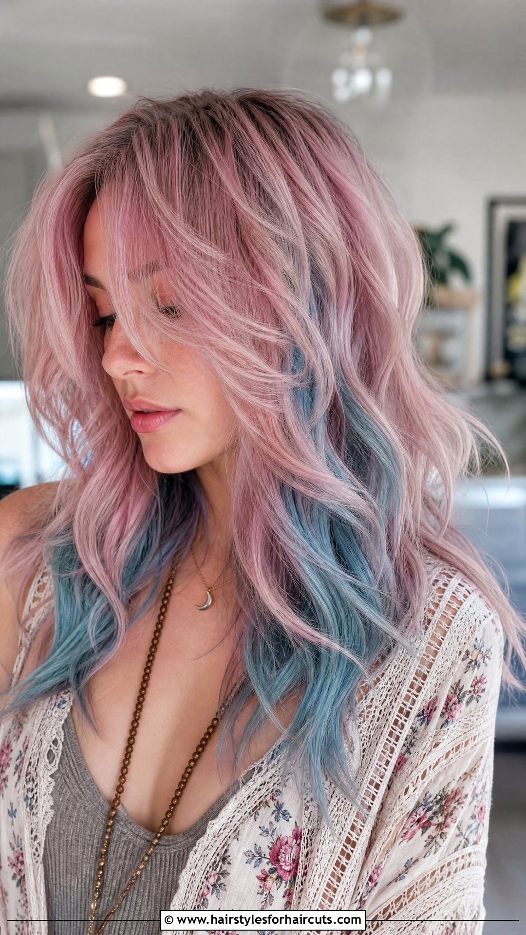Soft Pink And Blue Wavy Shag - 25 pink and blue hairstyles - 25 pink and blue hairstyles