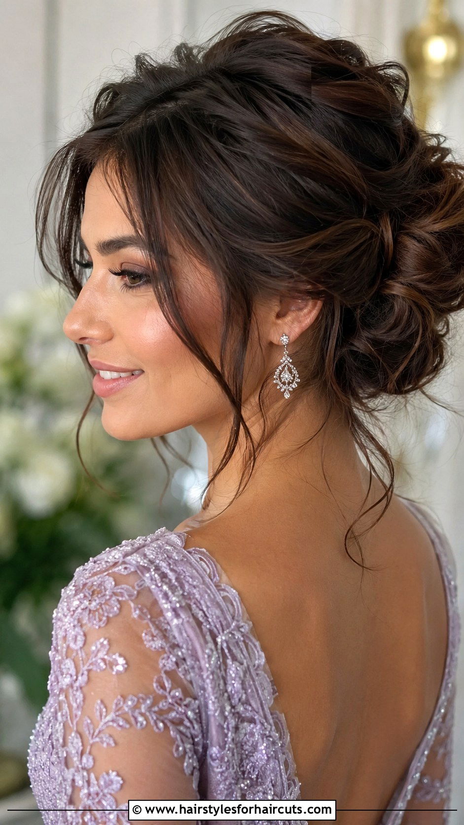 Soft Romantic Updo With Tendrils - 25 evening hairstyles for shoulder length hair - 25 evening hairstyles for shoulder length hair