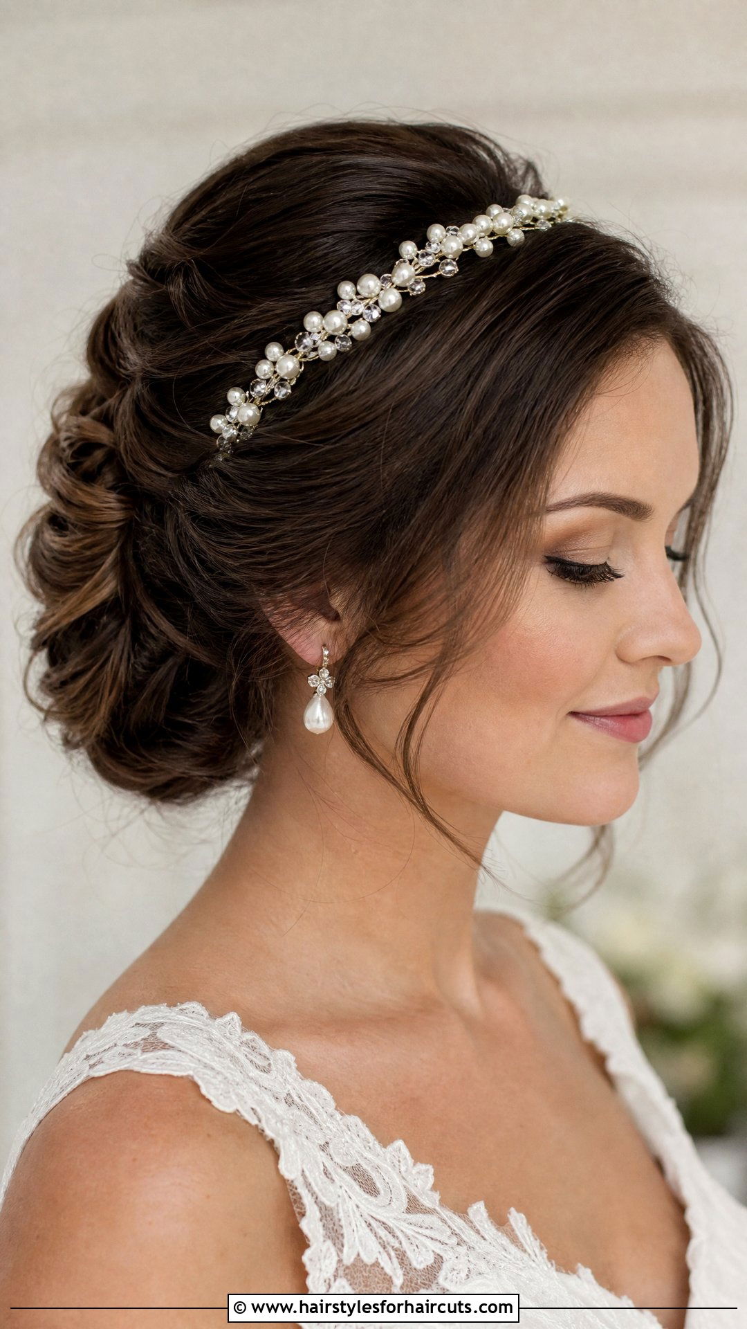 Soft Swept Updo With Pearl Headband - 25 long hair wedding hairstyles with headband - 25 long hair wedding hairstyles with headband