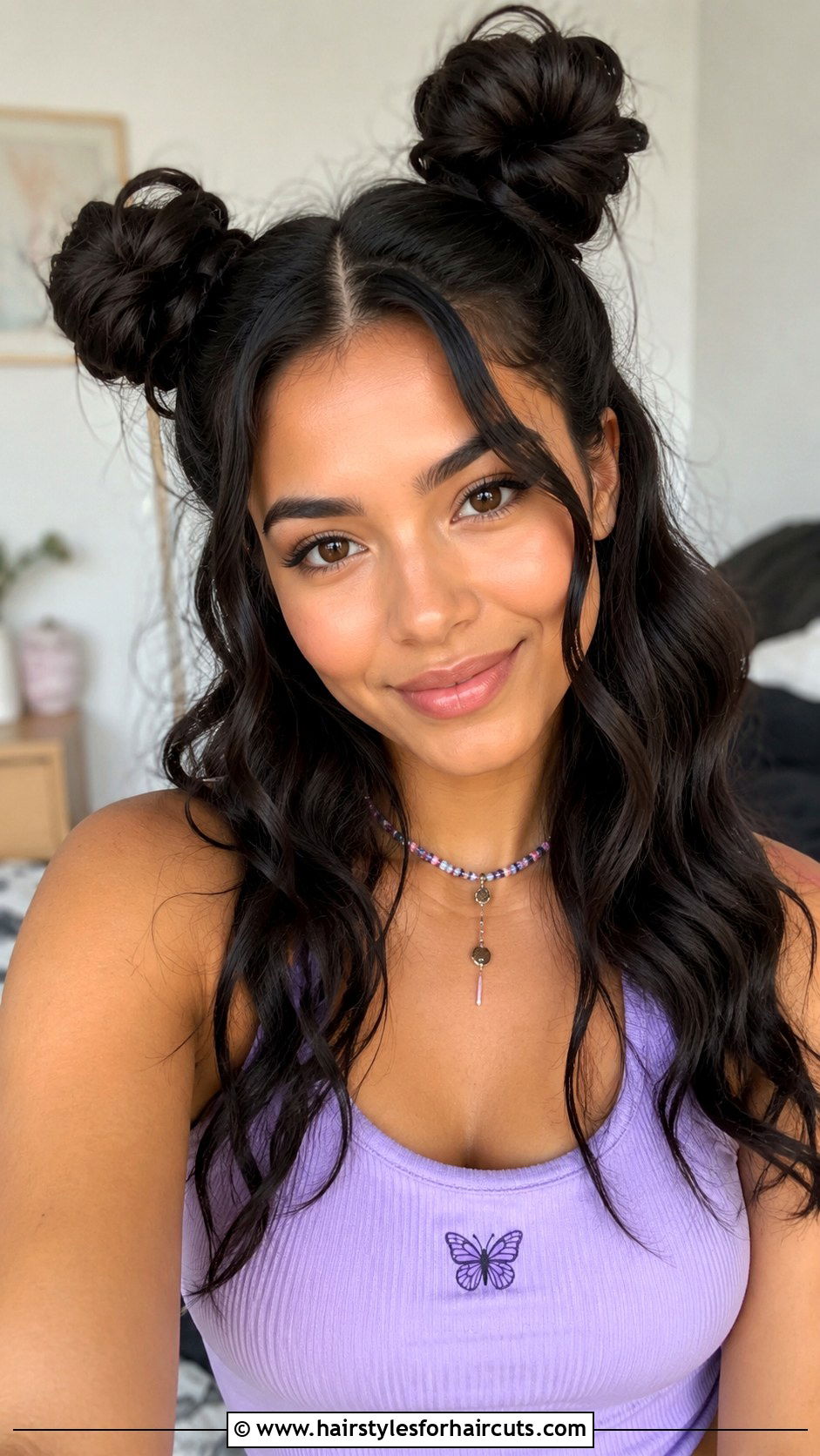 Soft Waves With Space Buns - 25 soft waves hairstyles for black hair - 25 soft waves hairstyles for black hair