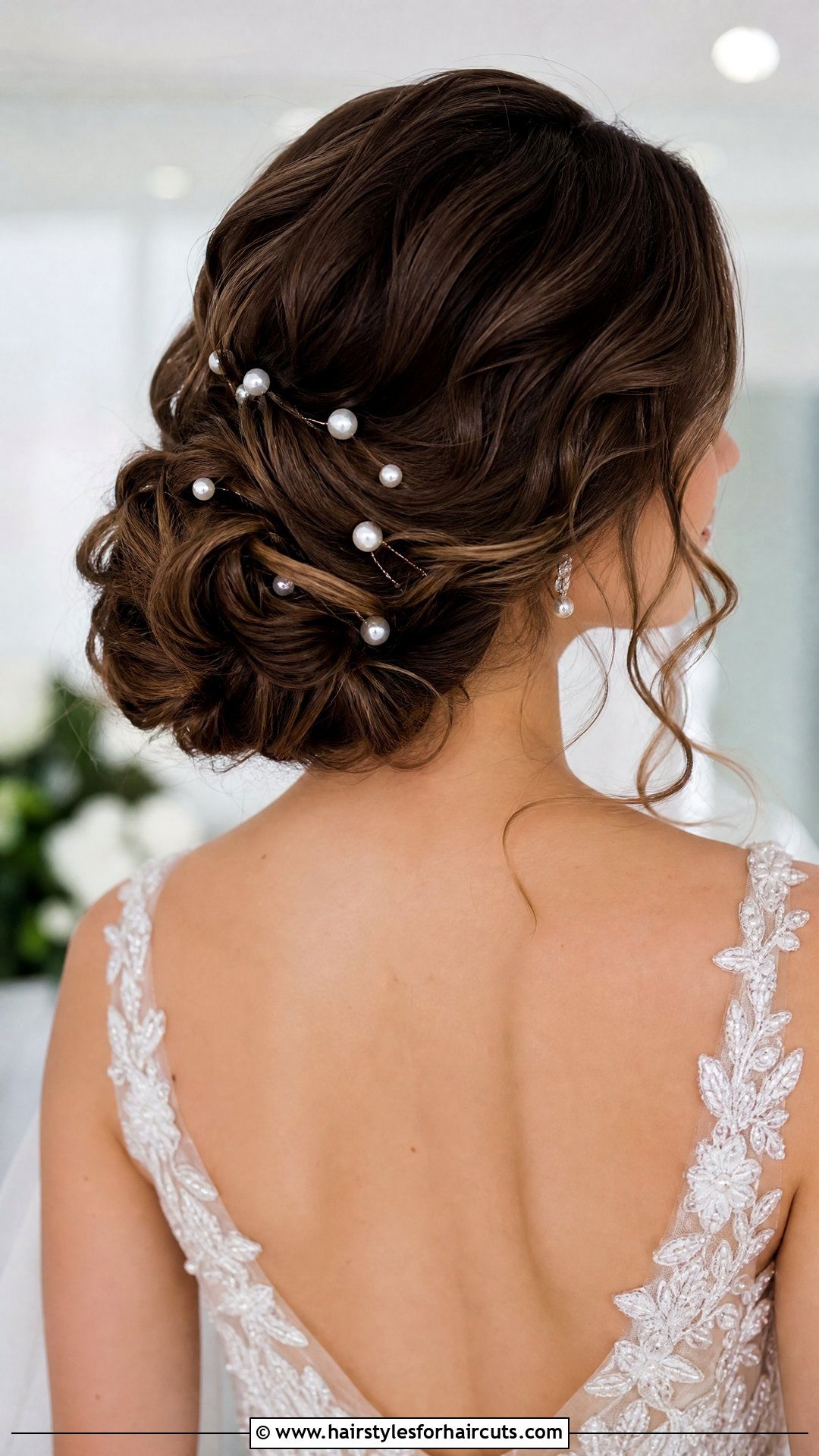 Soft Wavy Updo With Pearl Pins - 25 wedding hairstyles for wavy hair - 25 wedding hairstyles for wavy hair
