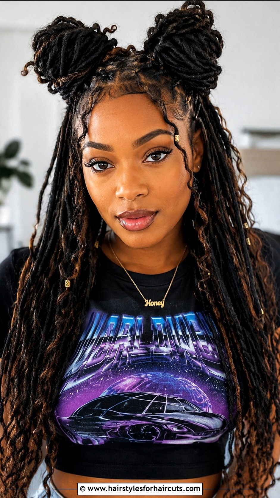 Space Buns Long Locs - 25 loc hairstyles for long hair - 25 loc hairstyles for long hair