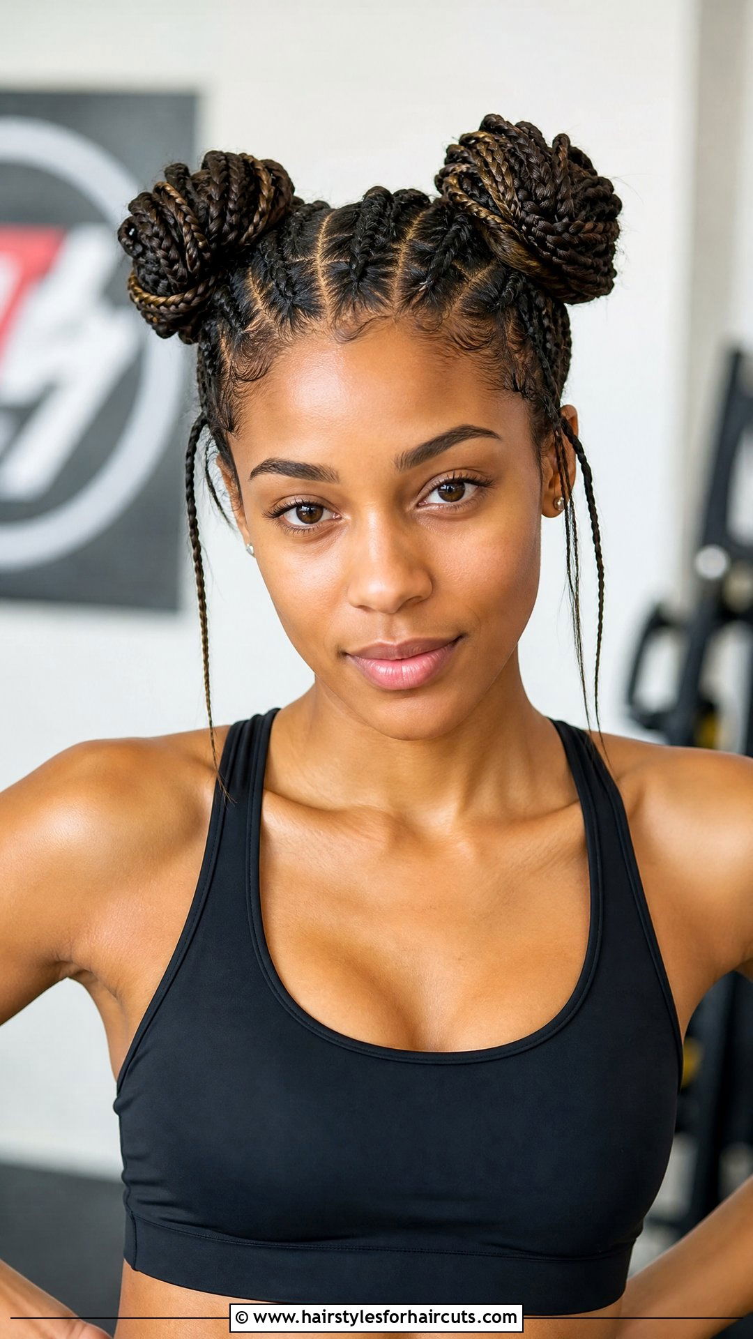 Space Buns With Braids - 25 workout hairstyles for black hair - 25 workout hairstyles for black hair