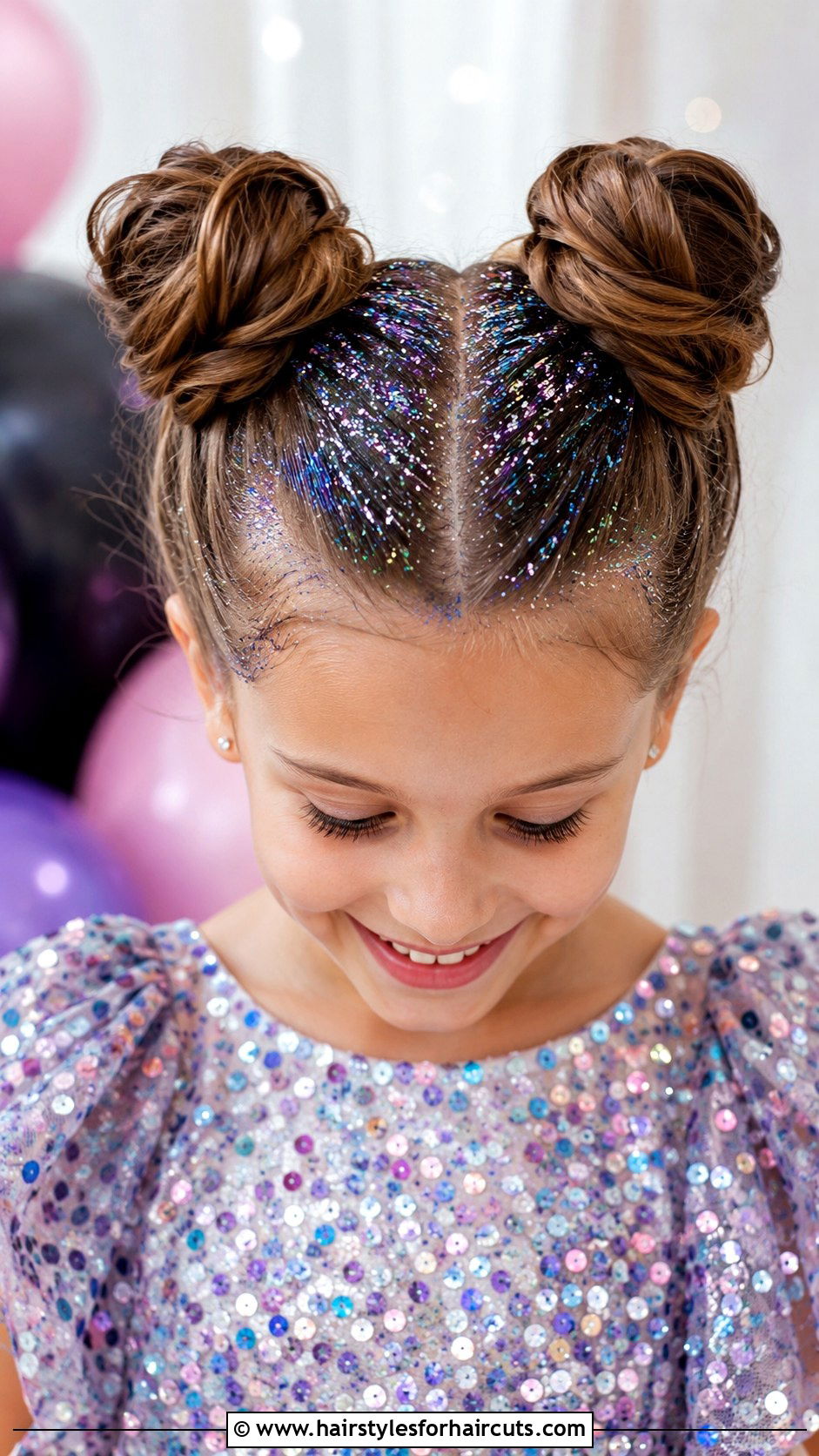 Space Buns With Glitter Roots - 25 christmas hairstyles for girls - 25 christmas hairstyles for girls