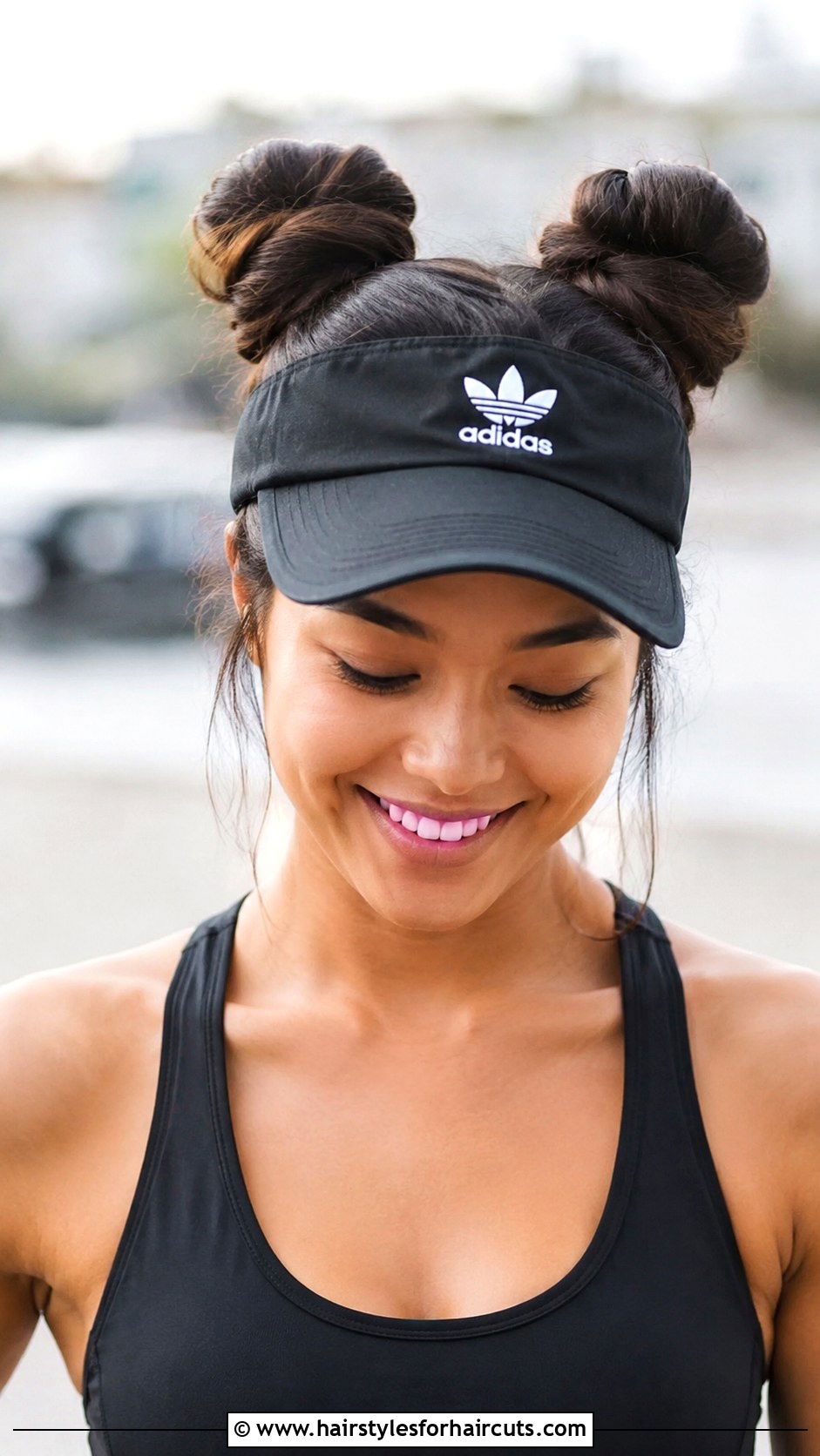 Space Buns With Hat - 25 gym hairstyles long hair - 25 gym hairstyles long hair