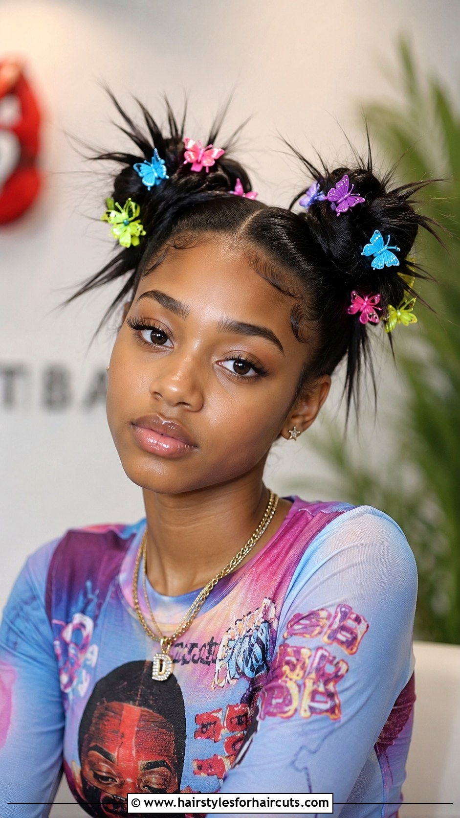 Spiky Buns With Butterfly Clips - 25 y2k hairstyles for short hair black girl - 25 y2k hairstyles for short hair black girl