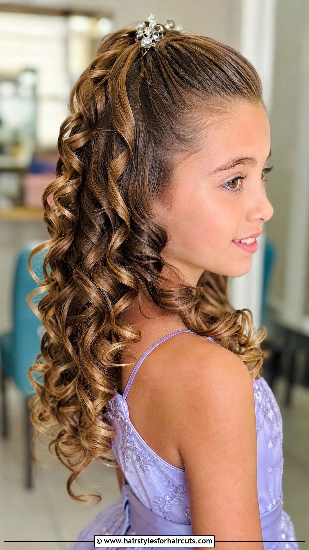 Spiral Curl Half Updo - 25 hairstyles for 10 year old girls - 25 hairstyles for 10 year old girls
