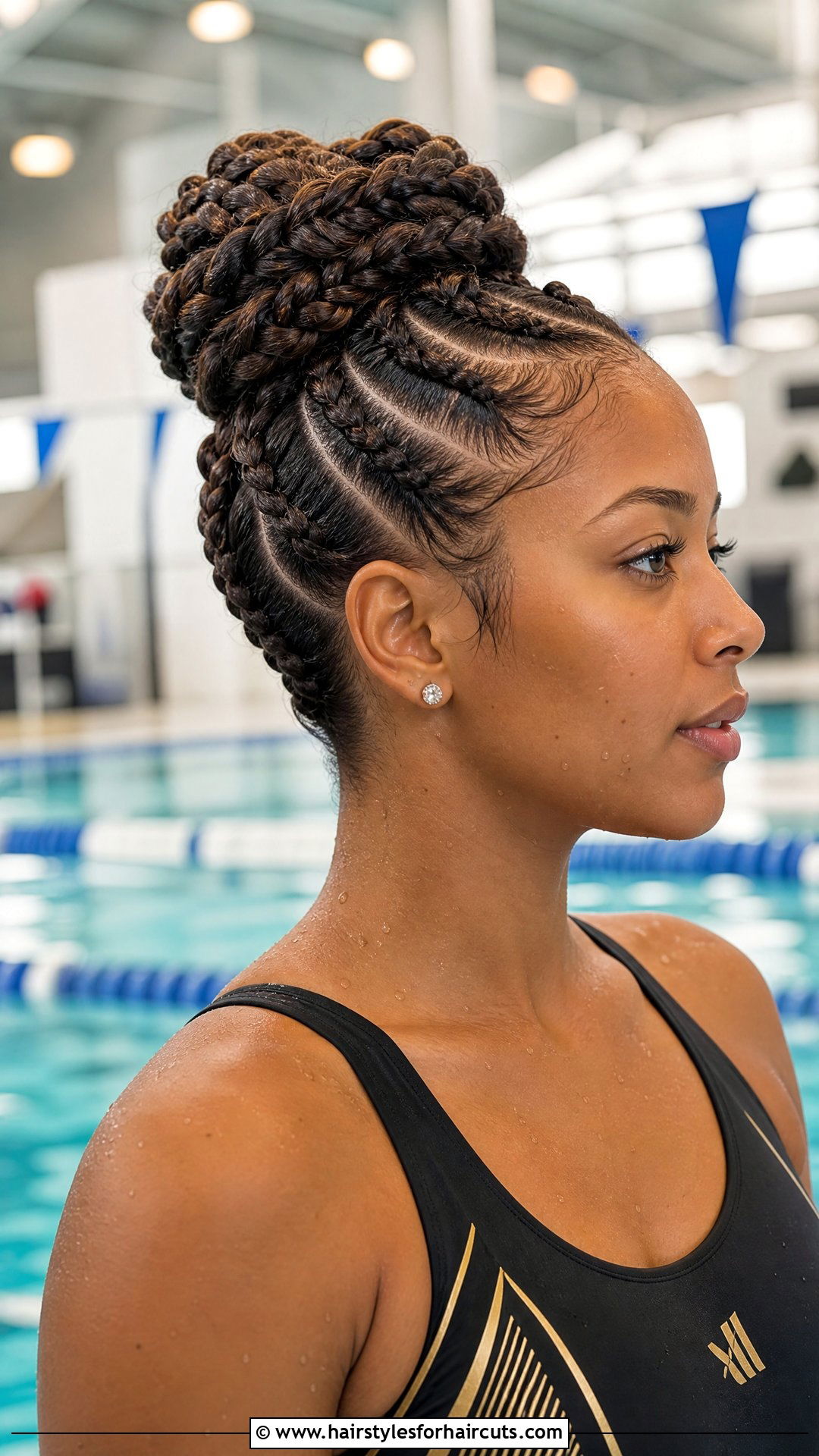 Stacked Braids Bun - 25 hairstyles for the pool - 25 hairstyles for the pool