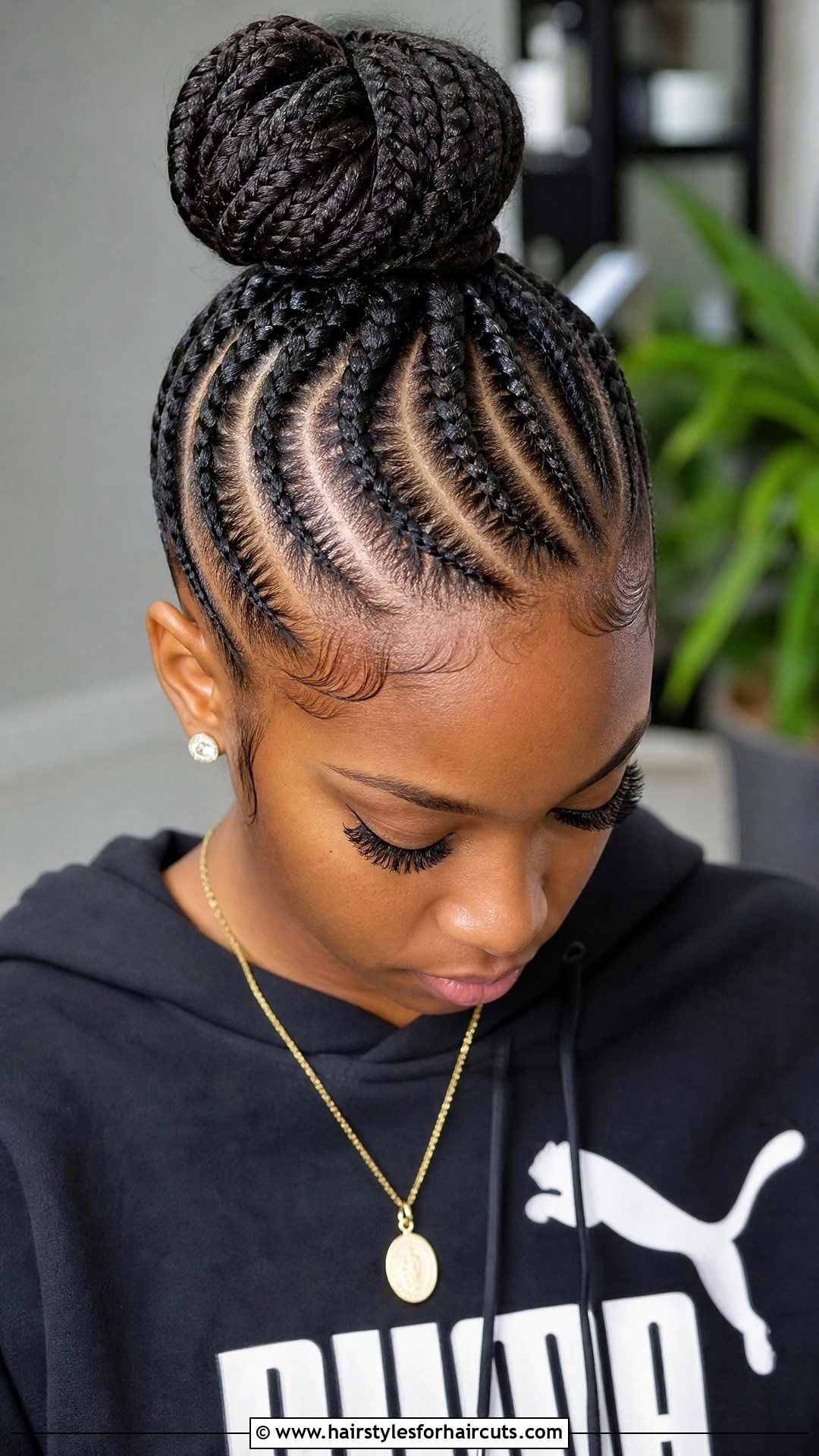 Stitch Cornrow Bun - 25 cornrow updo hairstyles for black hair - 25 cornrow updo hairstyles for black hair