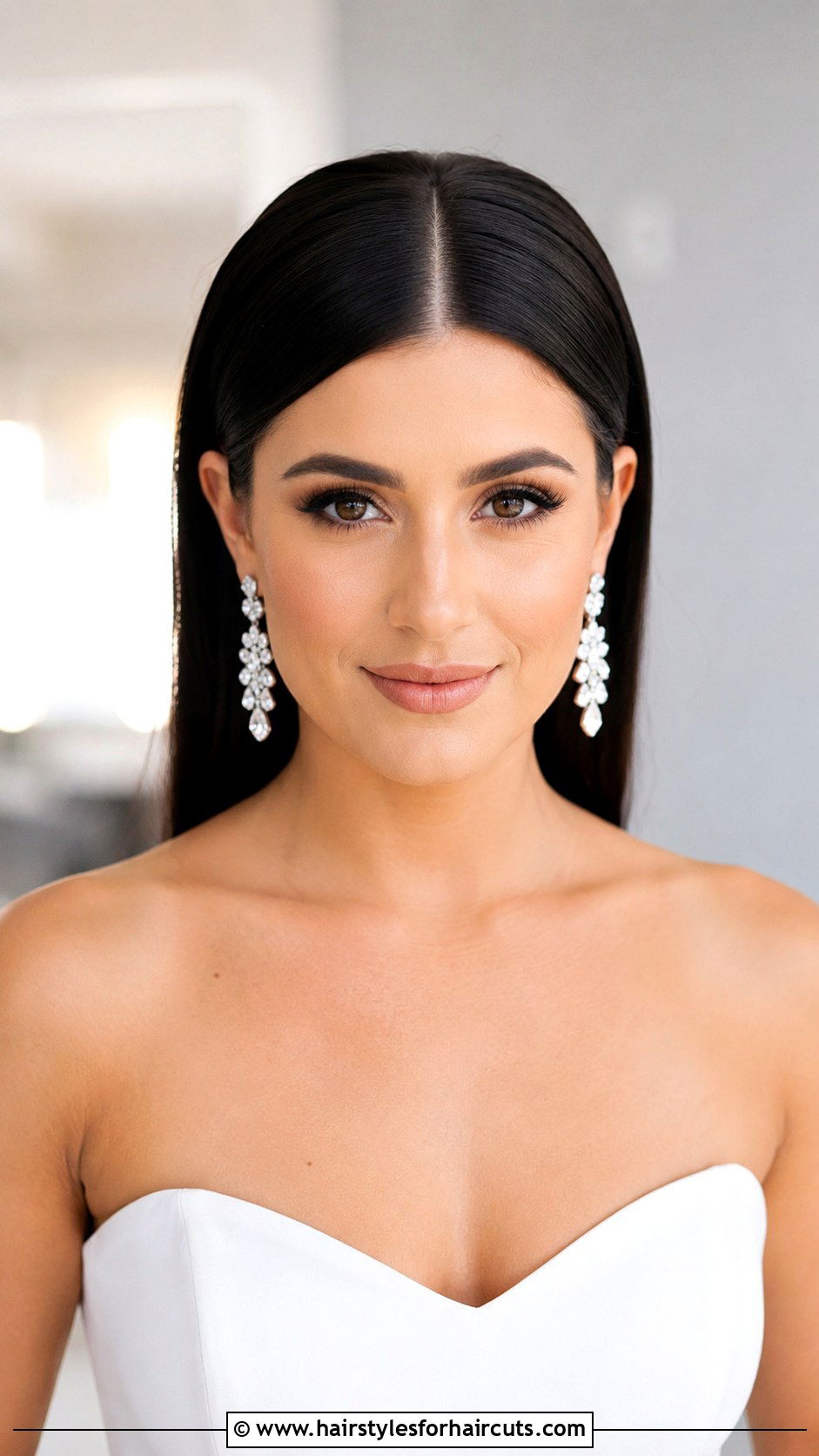 Straight Hair With Center Part Wedding Hairstyle - 25 elegant hairstyles for wedding - 25 elegant hairstyles for wedding
