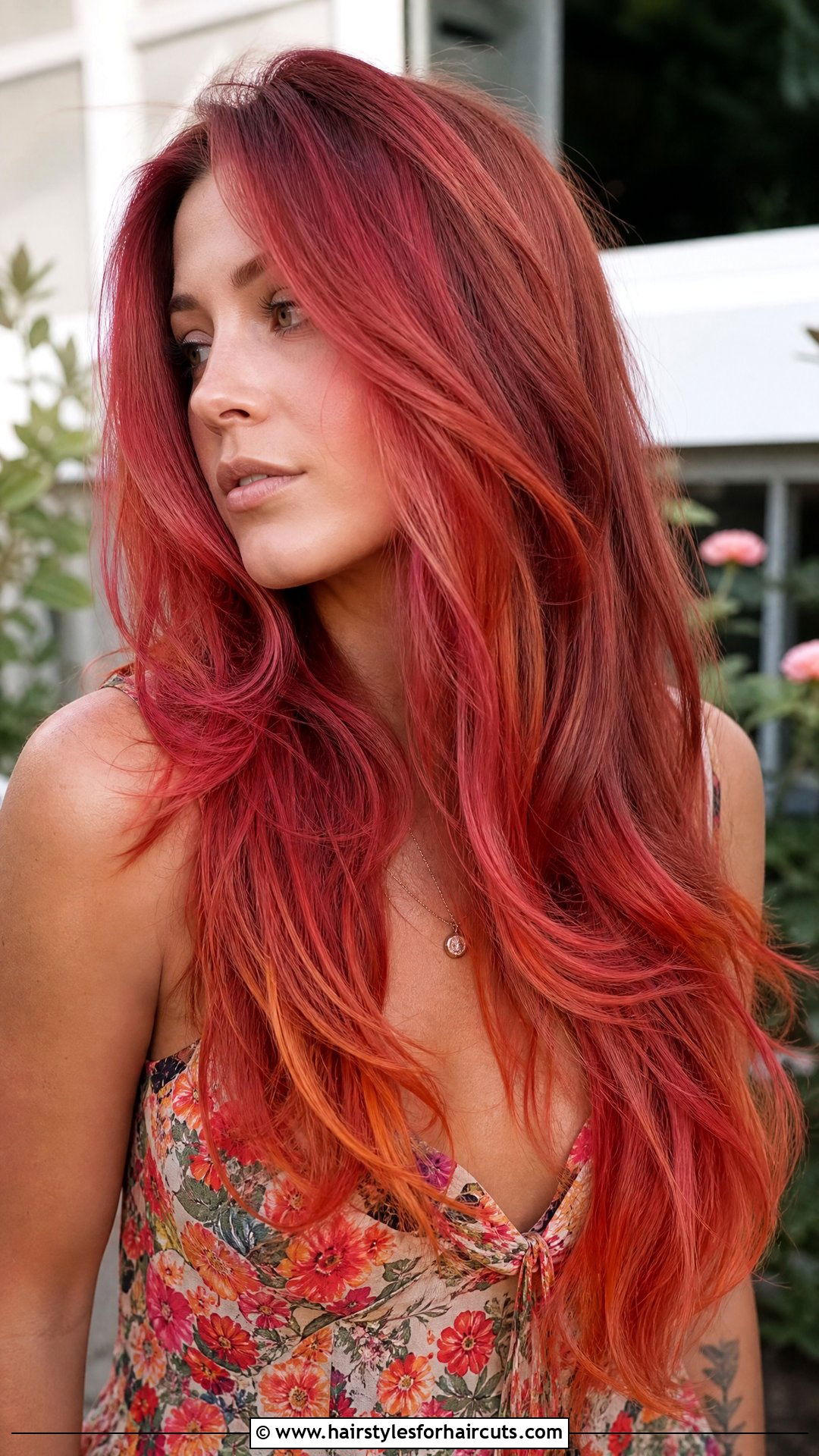 Sunset Red Layered Long Hair - 25 fire hairstyles - 25 fire hairstyles