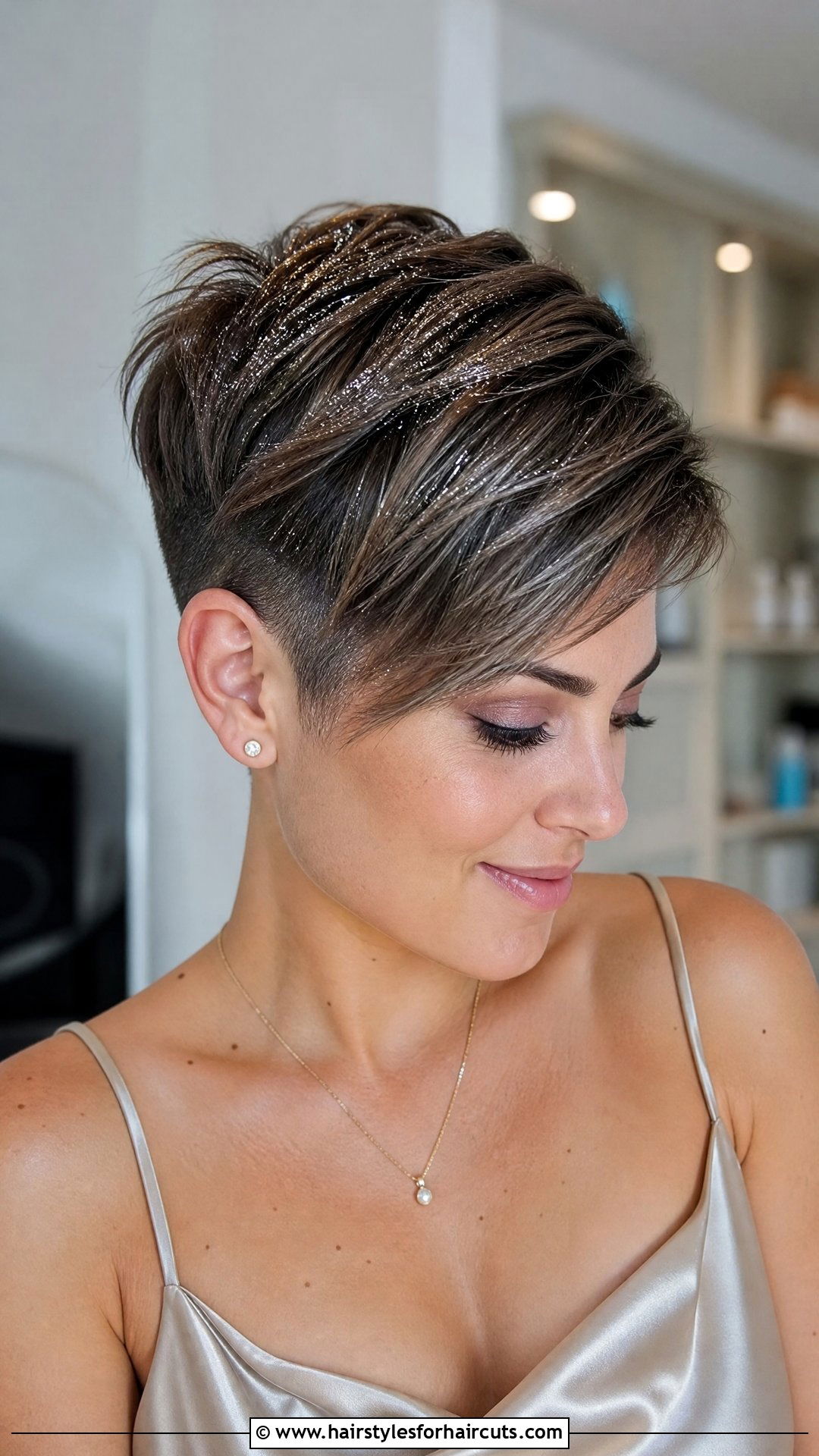 Swept Side Pixie With Glitter - 25 rave hairstyles for short hair - 25 rave hairstyles for short hair