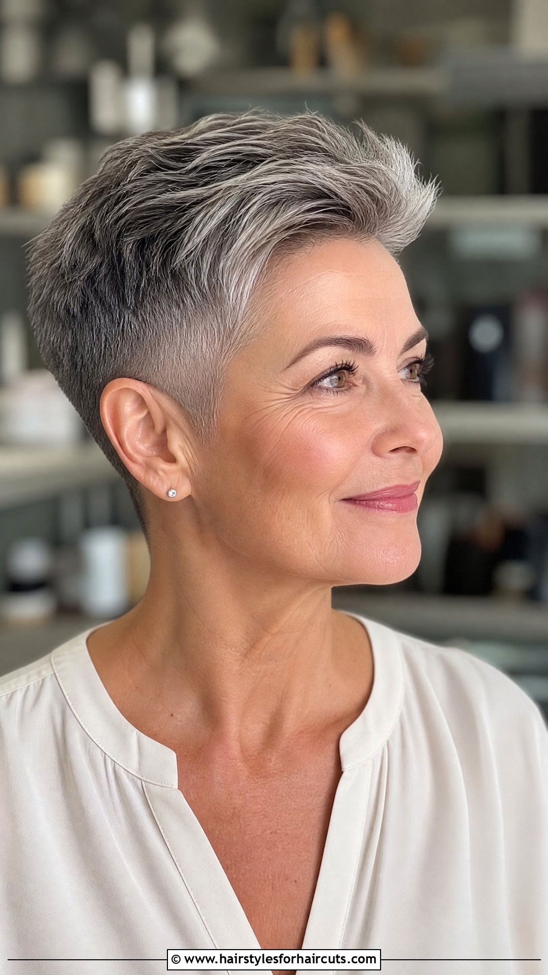 Tapered Gray Pixie - 25 women gray hairstyles - 25 women gray hairstyles