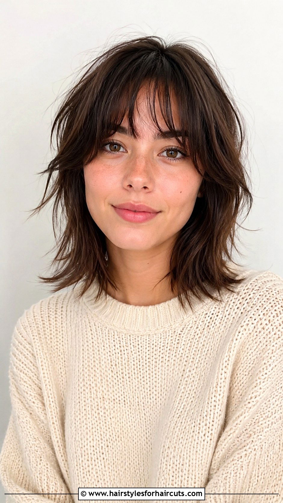 Textured Bang Shoulder Length Haircut - 25 bang haircuts for thin hair - 25 bang haircuts for thin hair