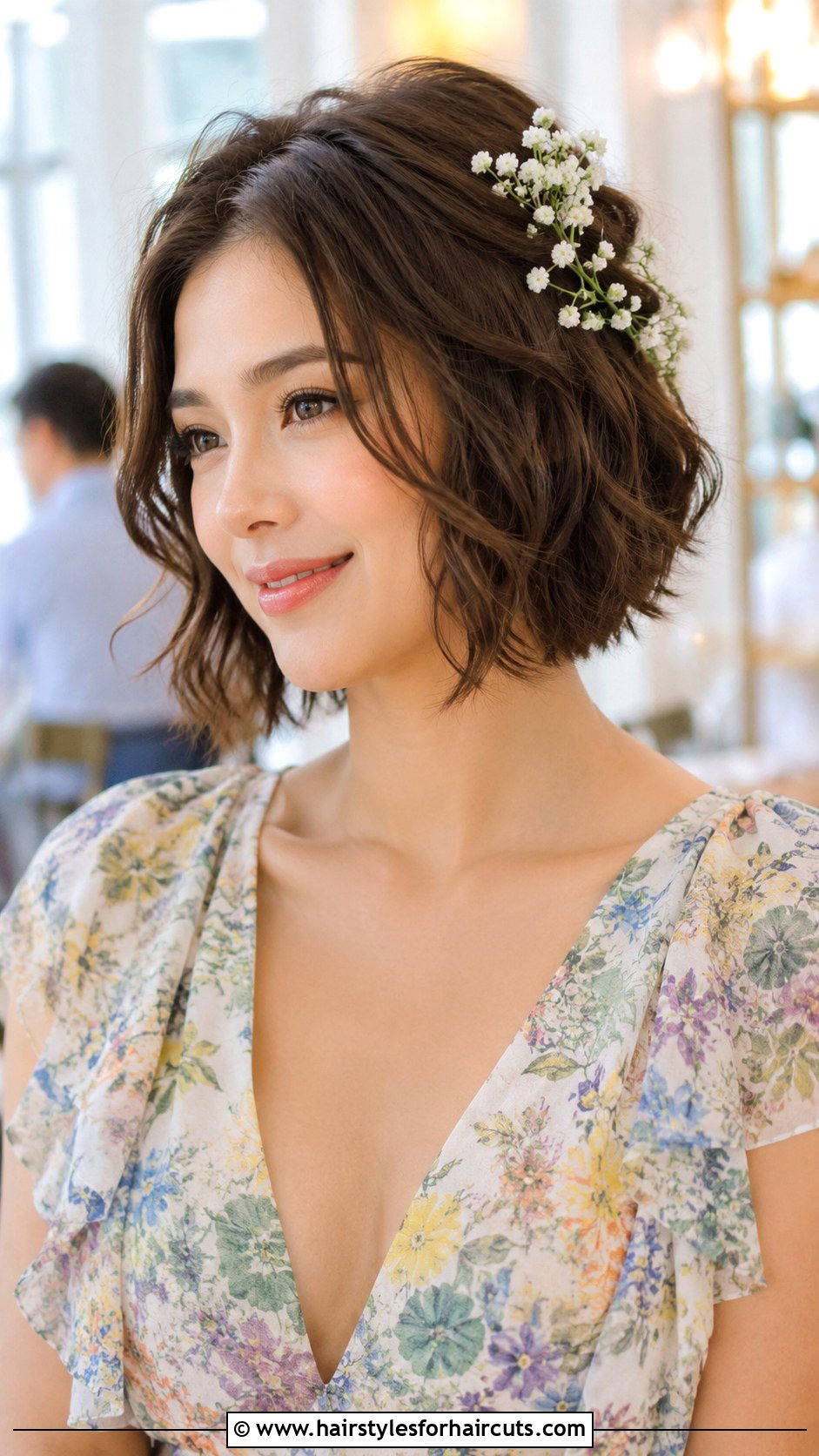 Textured Bob With Floral Pins - 25 asian wedding hairstyles for short hair - 25 asian wedding hairstyles for short hair