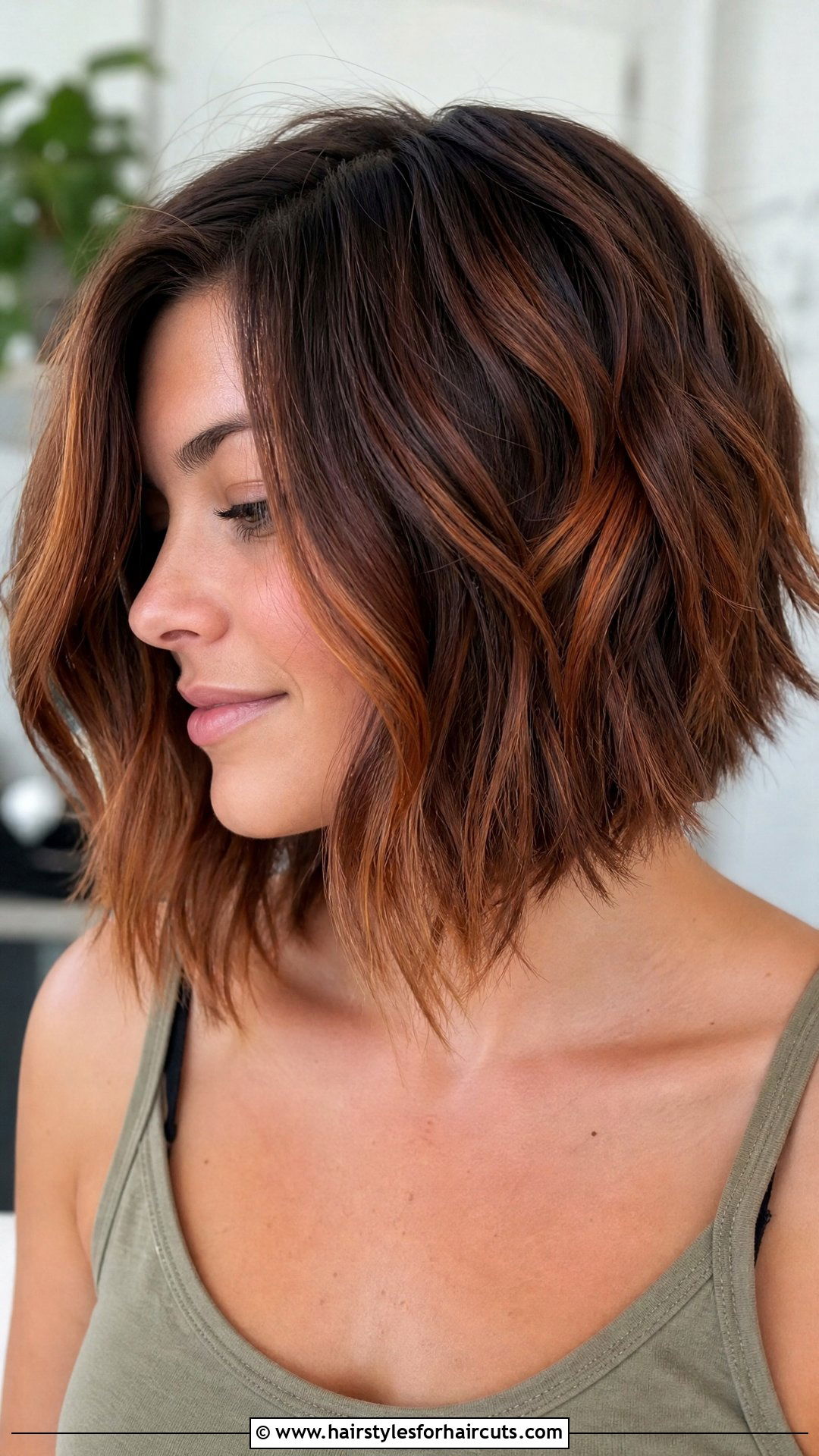 Textured Brown Bob With Copper Highlights - 25 hairstyles brown hair with highlights - 25 hairstyles brown hair with highlights