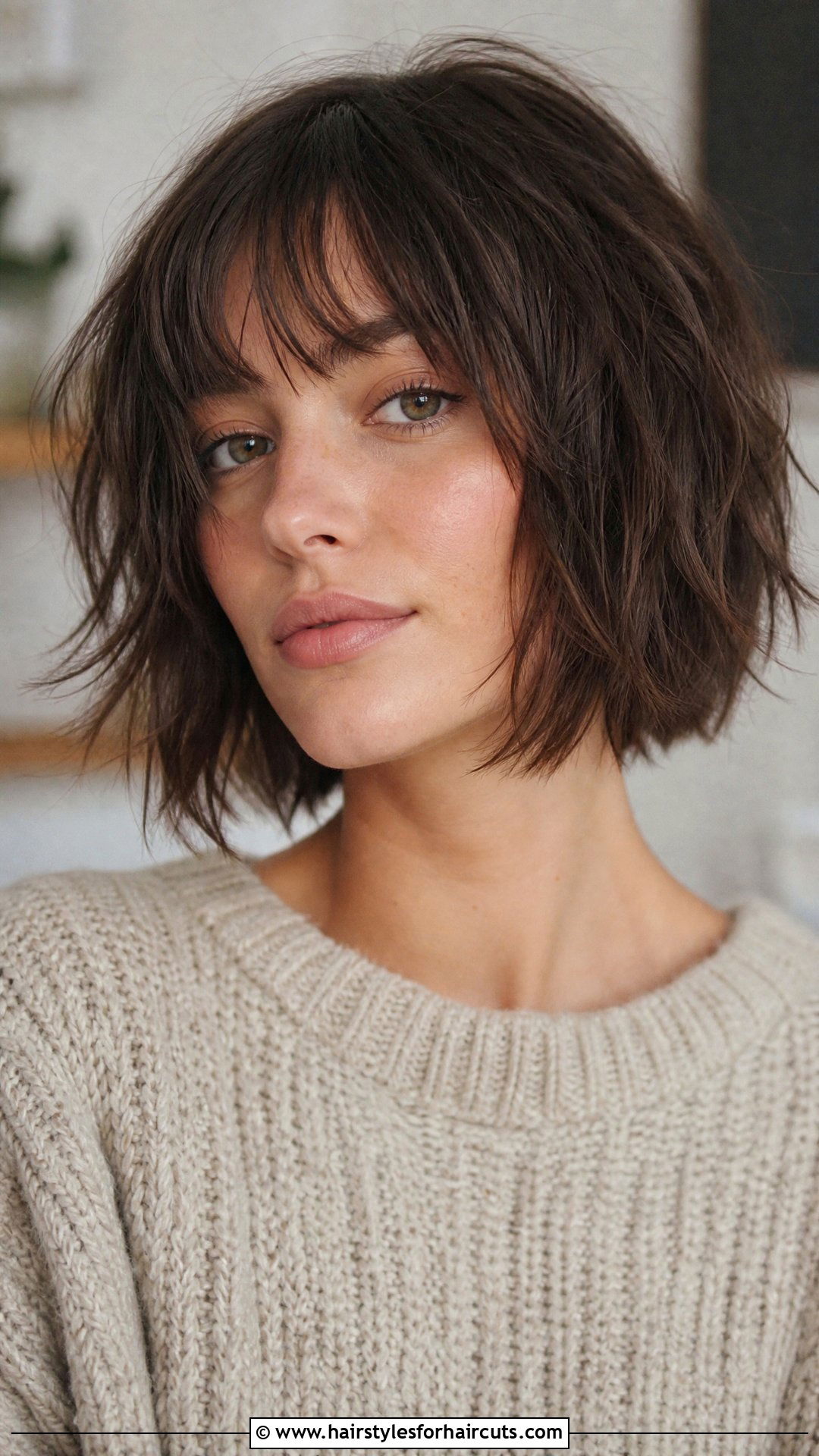 Textured Curtain Bang Bob - 25 edgy funky hairstyles for medium length hair - 25 edgy funky hairstyles for medium length hair