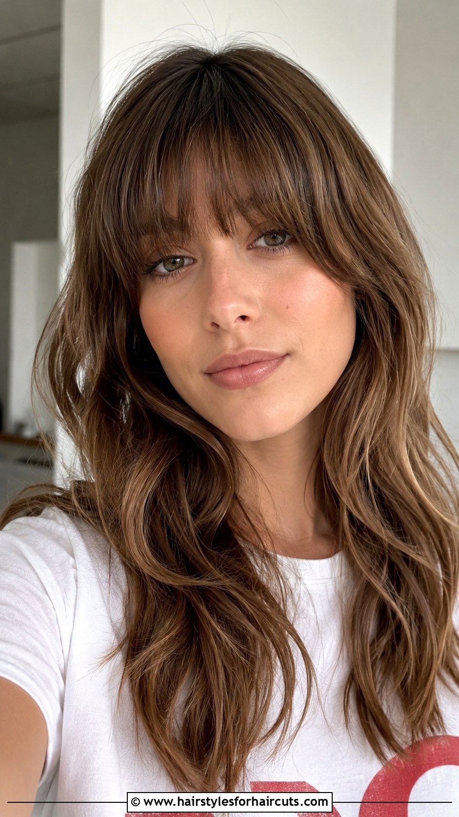 Textured Lob With Bangs - 25 medium haircuts for wavy hair - 25 medium haircuts for wavy hair