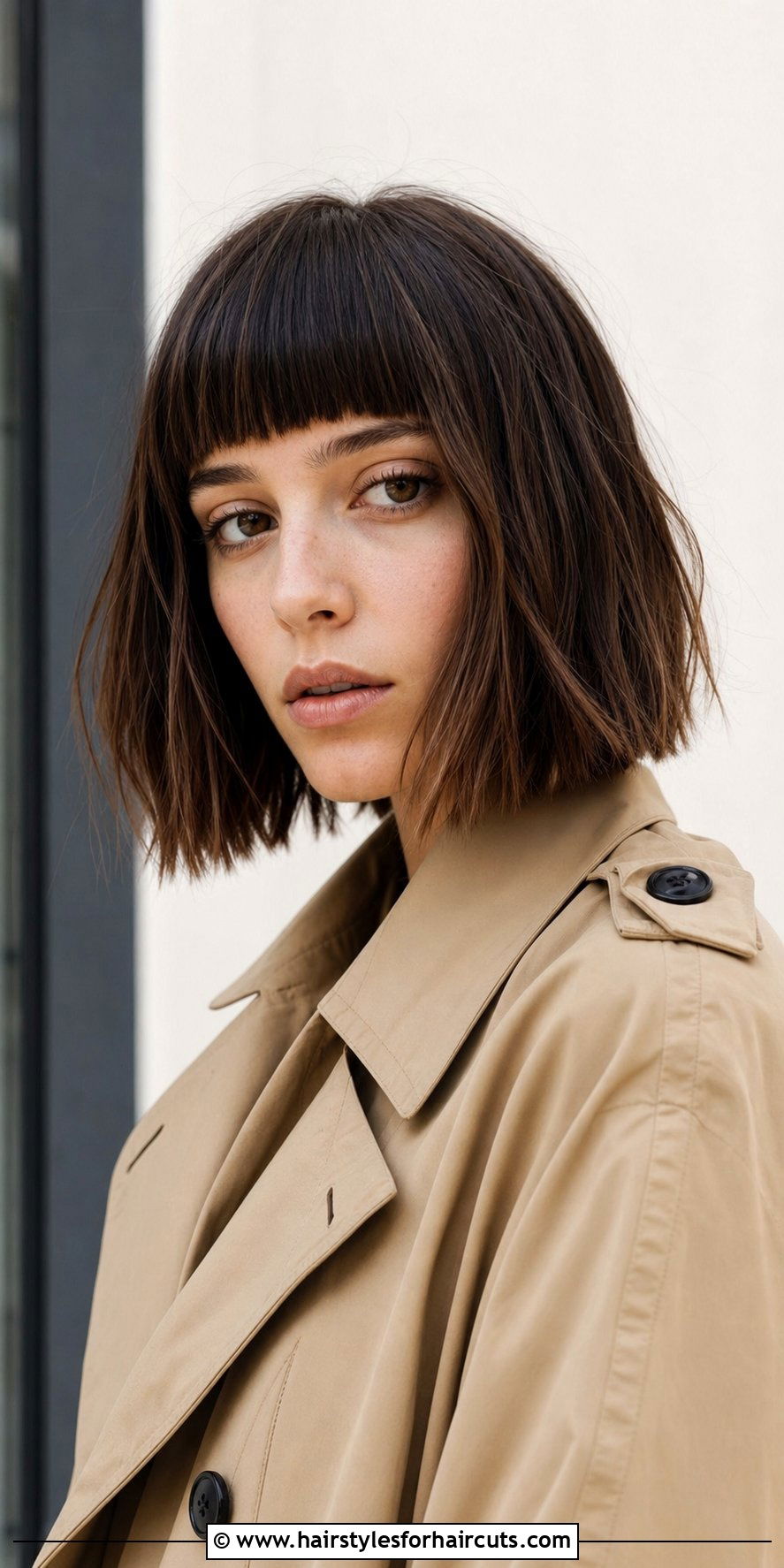 Textured Lob With Blunt Bangs - 25 haircuts with bangs and layers - 25 haircuts with bangs and layers