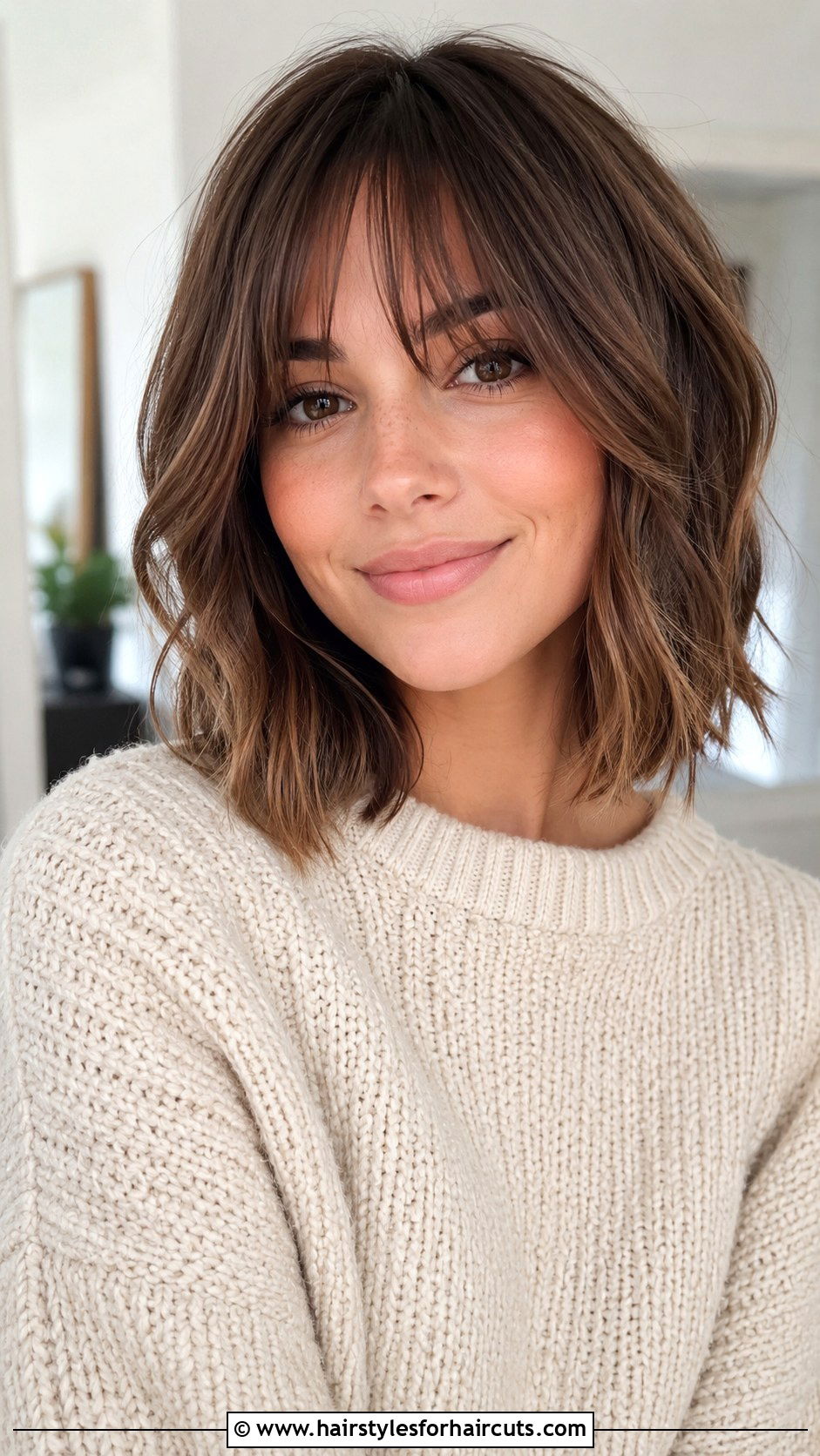 Textured Lob With Curtain Bangs - 25 fall hairstyles - 25 fall hairstyles
