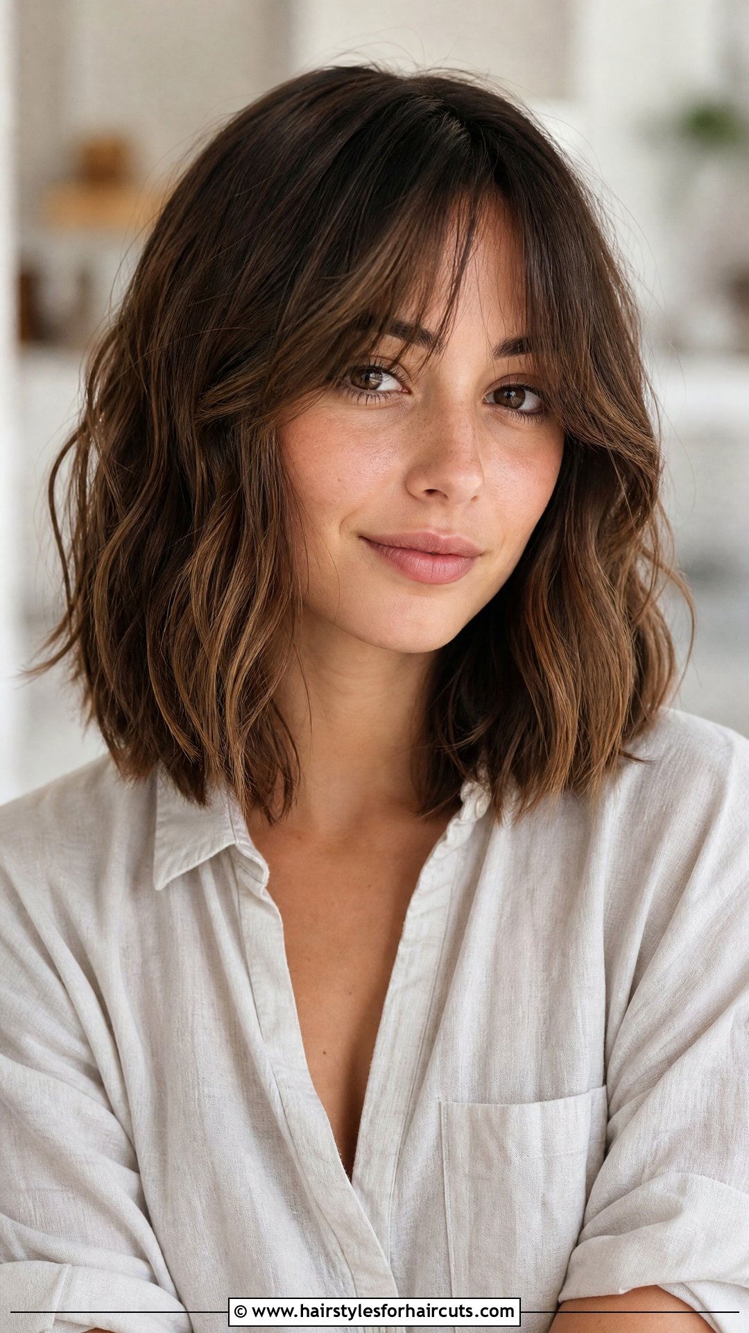 Textured Lob With Curtain Bangs - 25 fine hair medium length hairstyles with bangs - 25 fine hair medium length hairstyles with bangs
