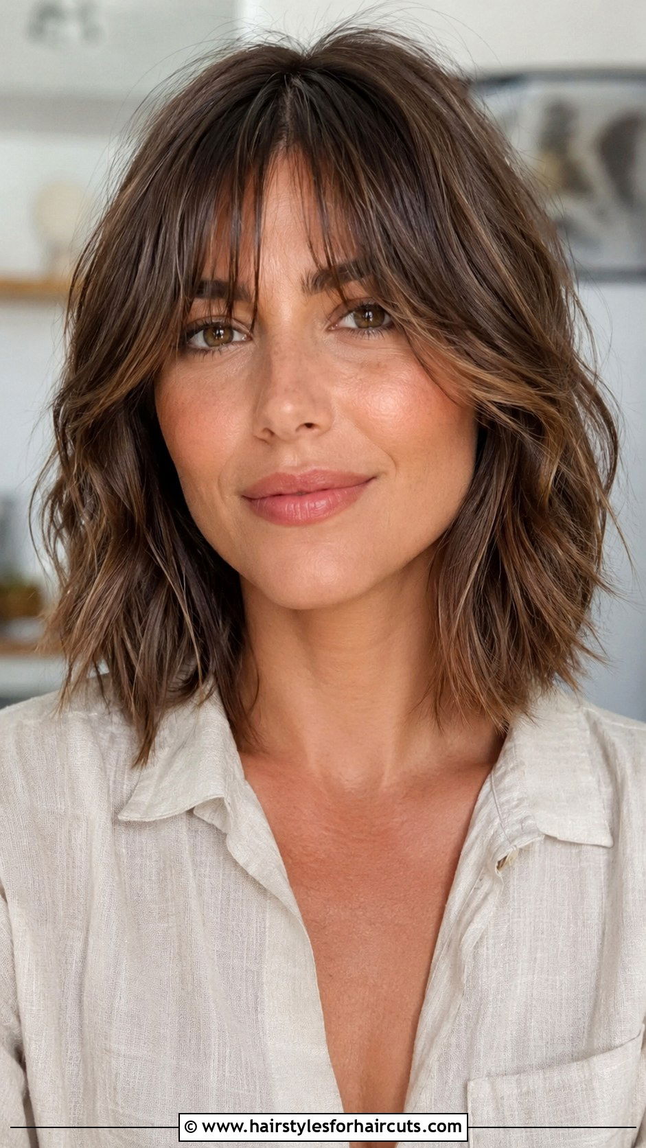 Textured Lob With Curtain Bangs - 25 haircuts for square face female - 25 haircuts for square face female