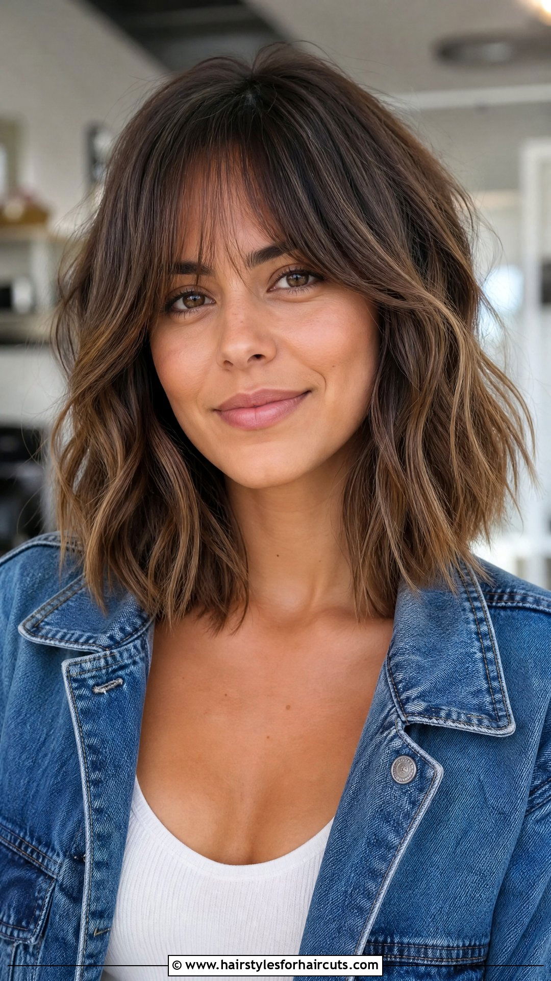 Textured Lob With Curtain Bangs - 25 hairstyles for big forehead and thin hair - 25 hairstyles for big forehead and thin hair