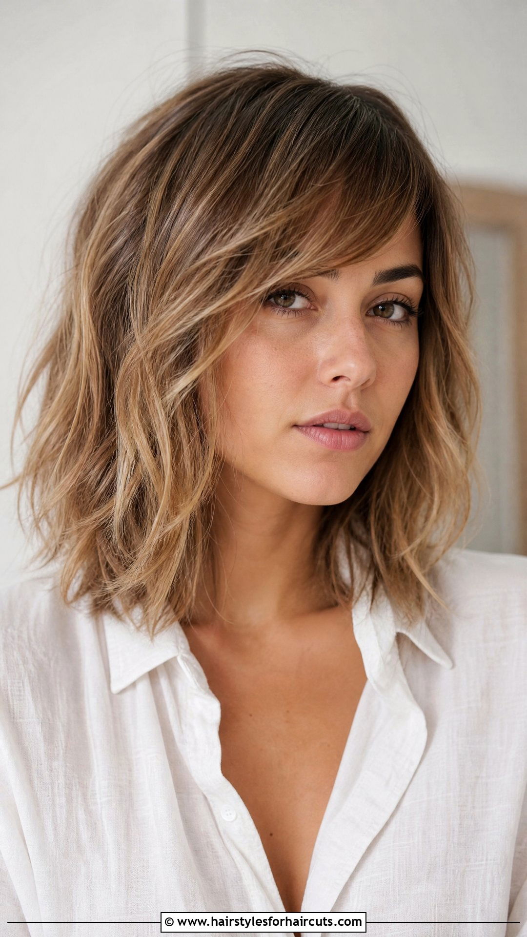 Textured Lob With Side Bangs - 25 haircuts styles with bangs - 25 haircuts styles with bangs