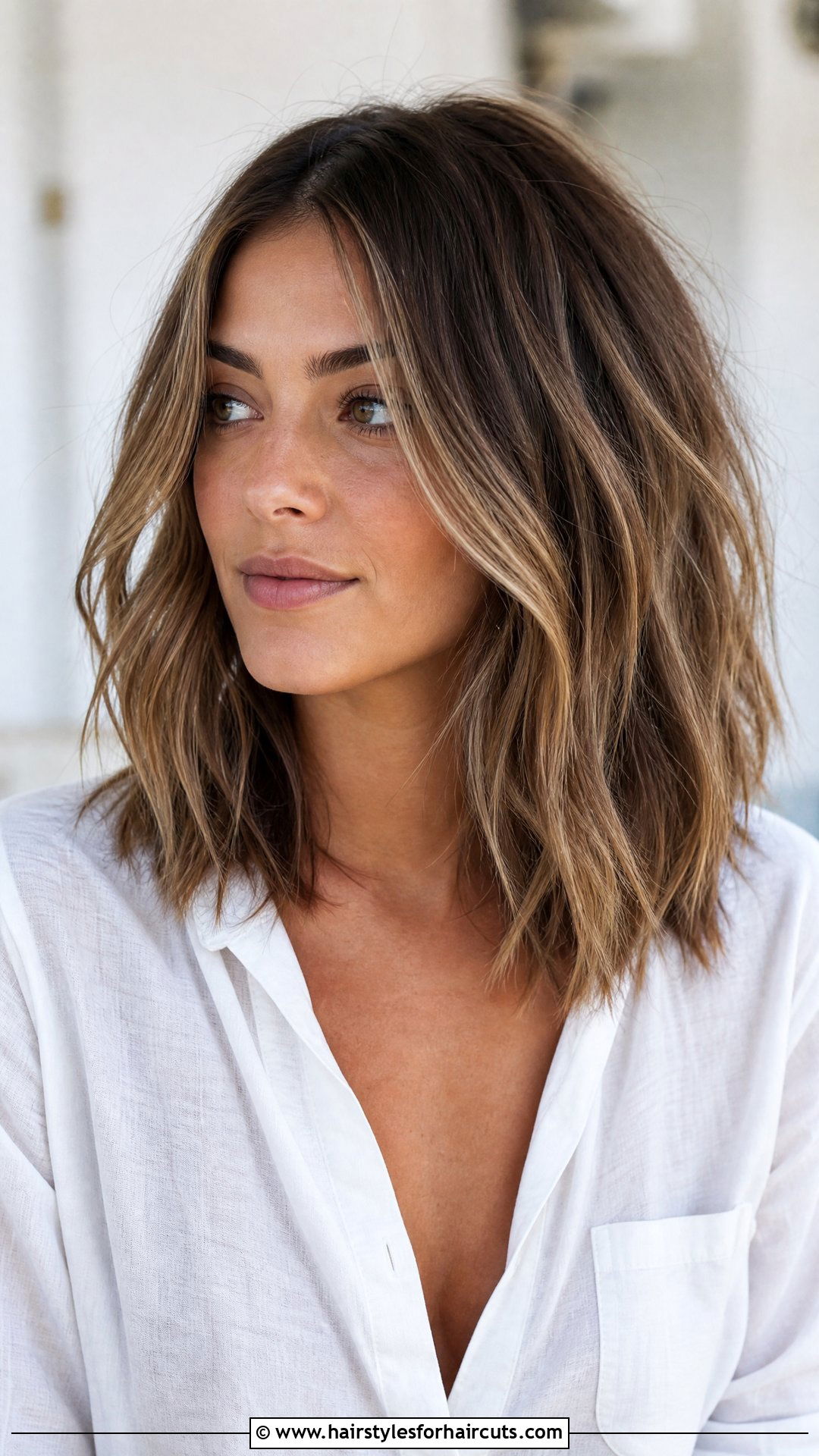 Textured Medium Lob - 25 hairstyles without bangs for medium length hair - 25 hairstyles without bangs for medium length hair
