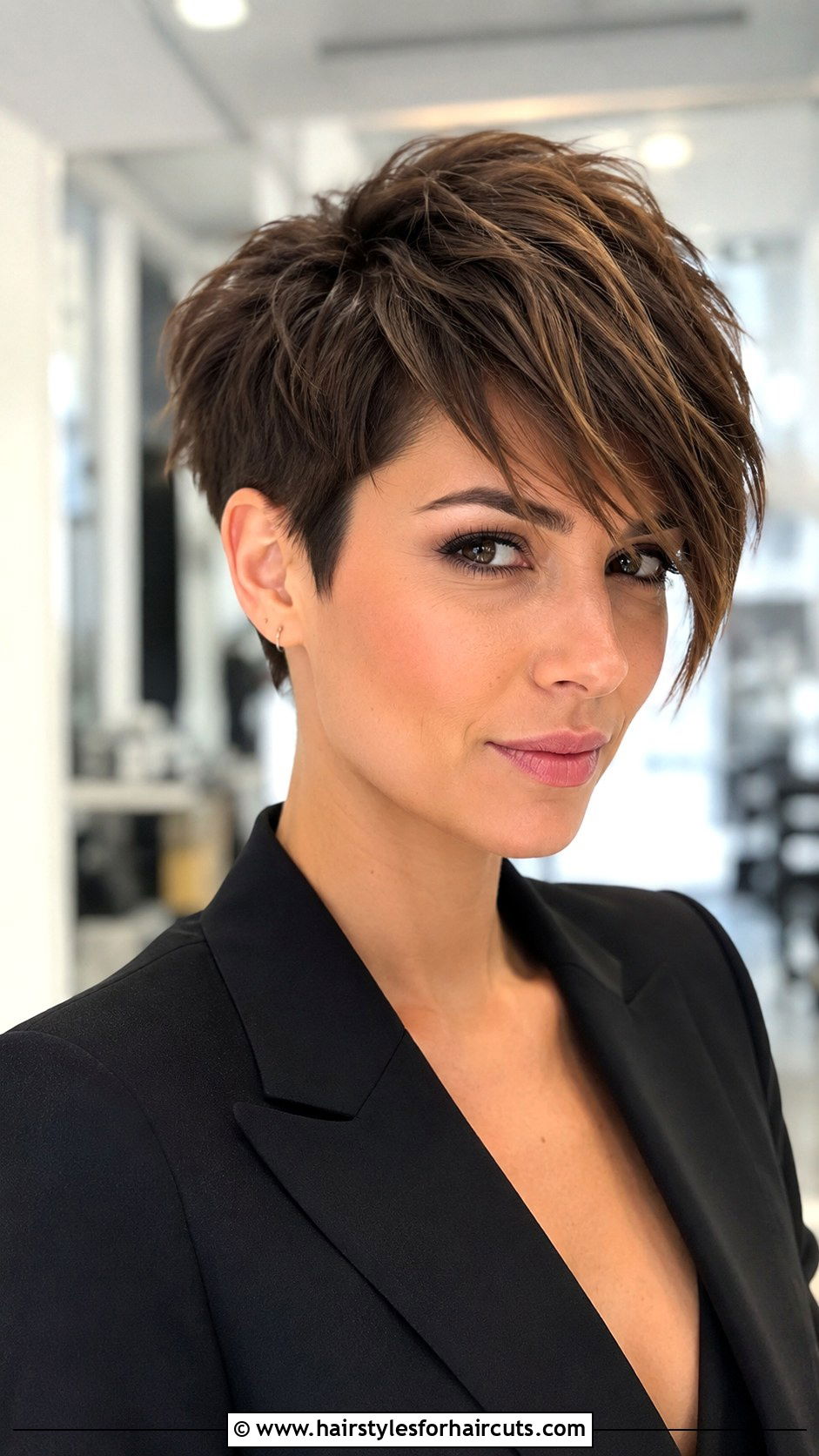 Textured Pixie Cut With Long Bangs - 25 short hairstyles for thick hair over 50 - 25 short hairstyles for thick hair over 50