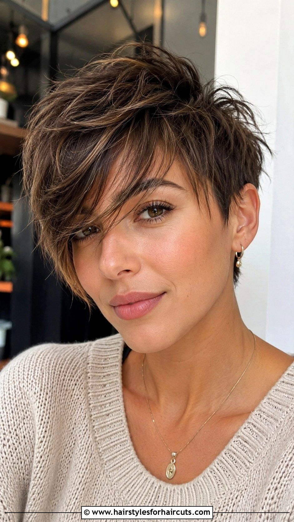 Textured Pixie With Long Bangs - 25 hairstyles for short hair with bangs - 25 hairstyles for short hair with bangs