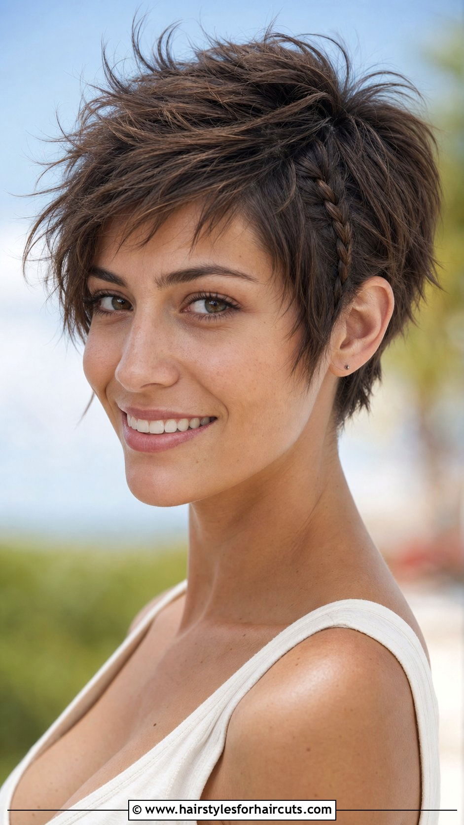 Textured Pixie With Side Braid - 25 hippie hairstyles for short hair - 25 hippie hairstyles for short hair